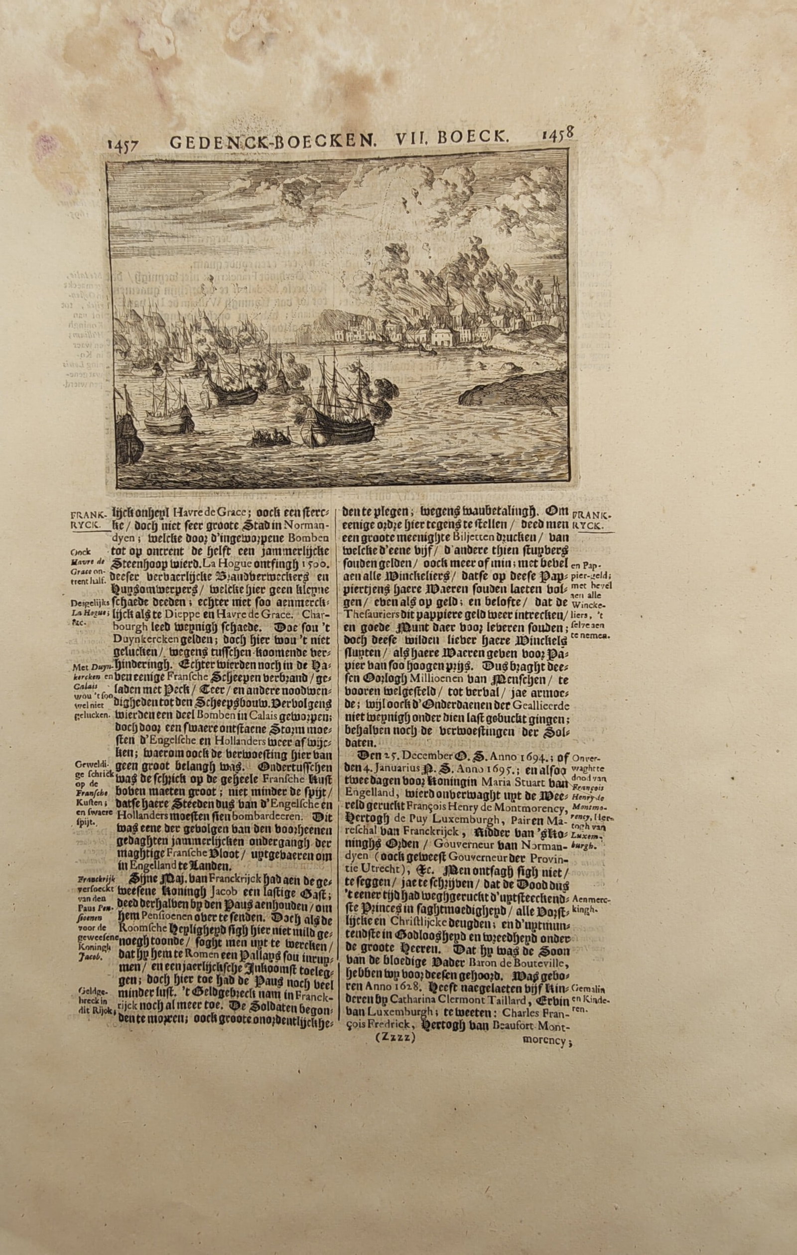 Johann Ludwig Gottfried – Historical Naval Siege and Coastal Bombardment – Engraving (1 of 2)