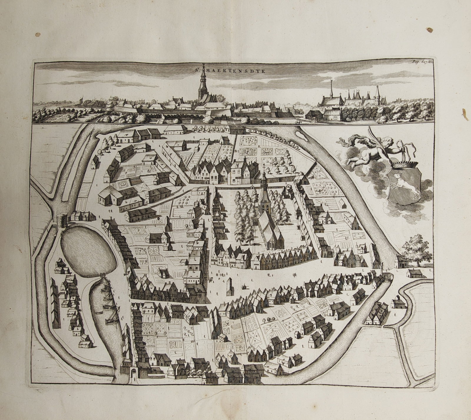 Mattheus Smallegange – Bird's-Eye View and Map of Sint-Maartensdijk – Engraving (17th Century) (1 of 1)