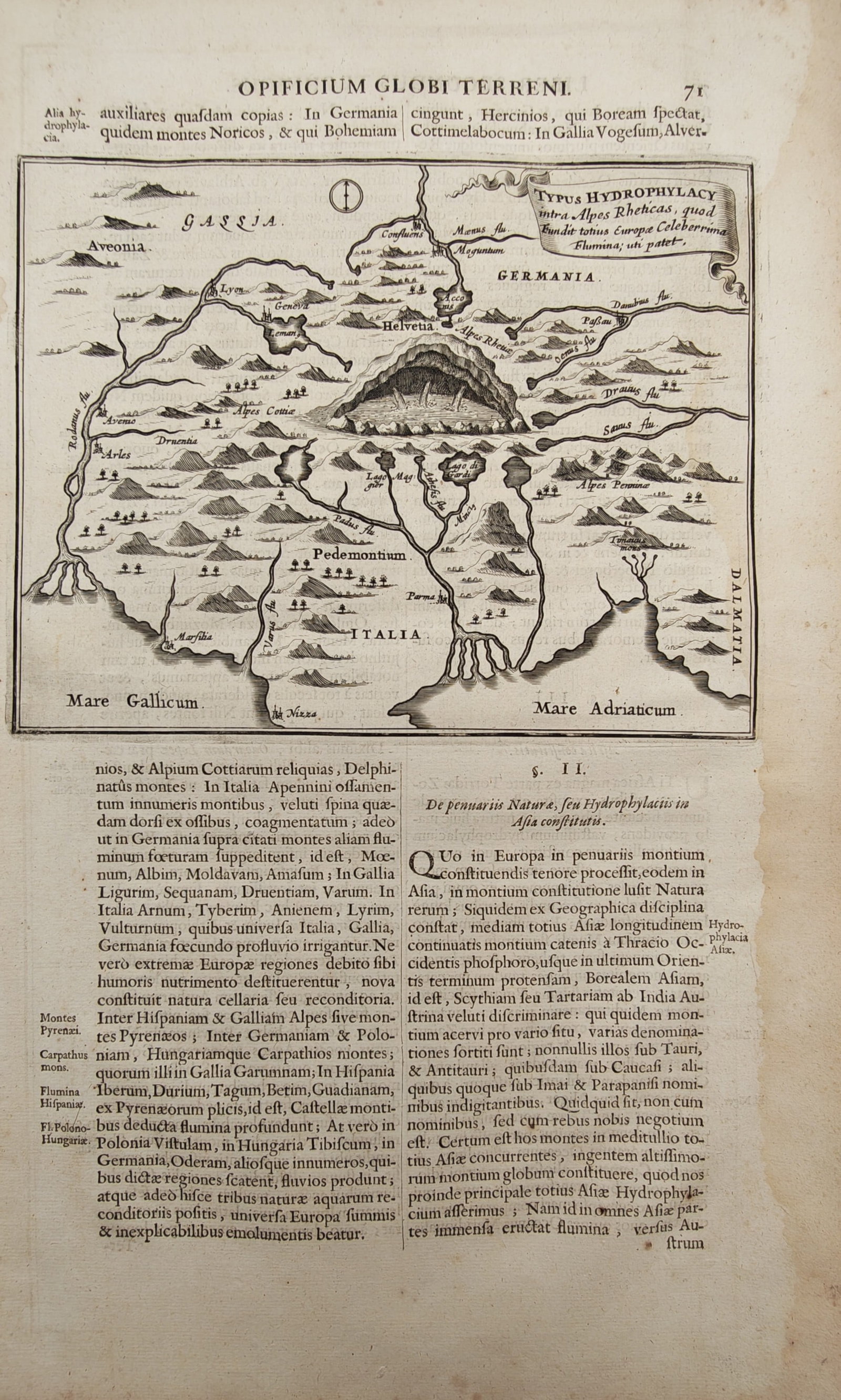 Athanasius Kircher – Map of Central European Hydrophylacium and Alpine River Systems (1 of 2)