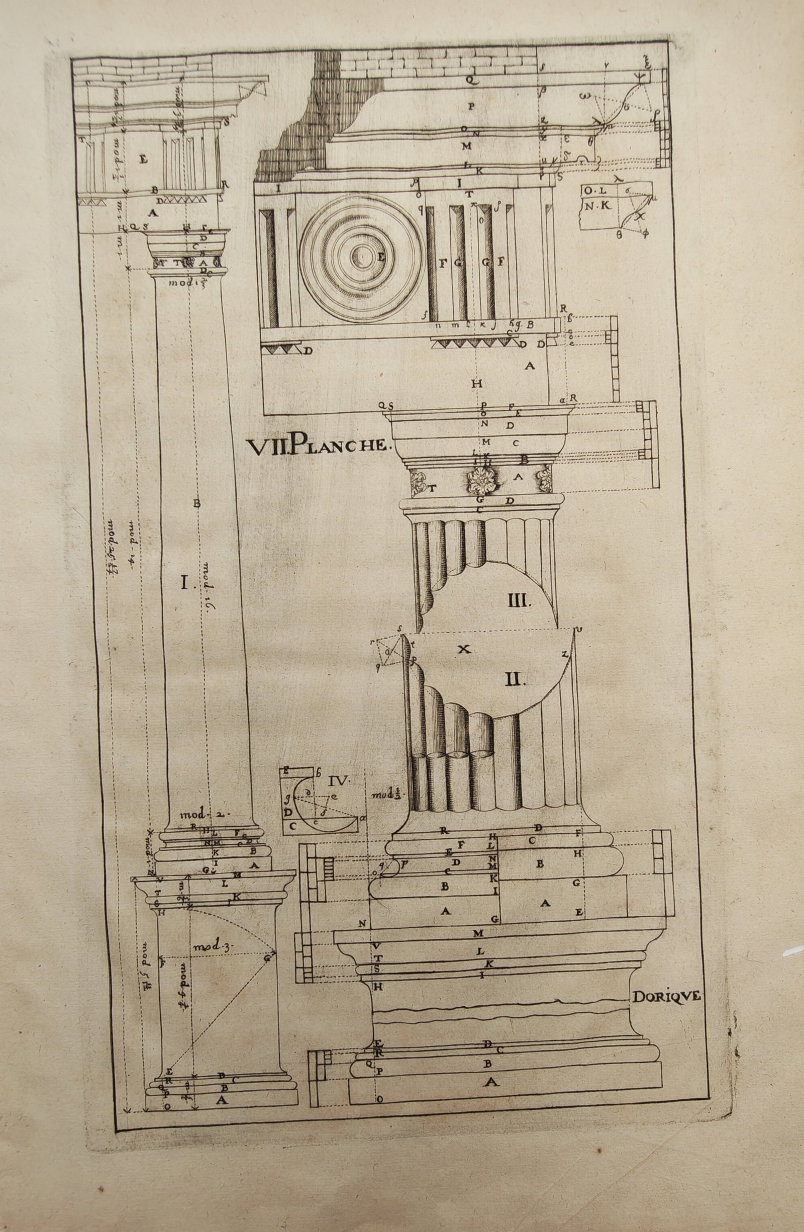 François Blondel – Architectural Study of the Doric Order with Fluted Column and Entablature (1 of 2)