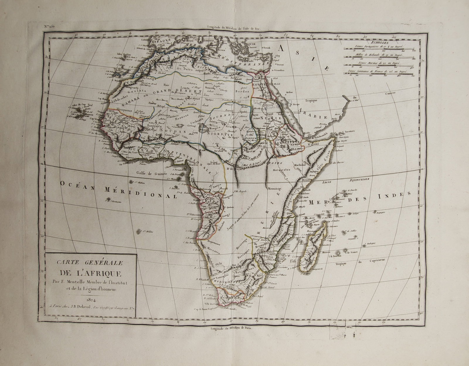 Jean-Baptiste Delaval – Map of Africa – Engraving (1804): "General Map of Africa" presents an early nineteenth-century engraved cartographic survey delineating the regional kingdoms, principal river courses, deserts, coastlines, and surrounding islands of th