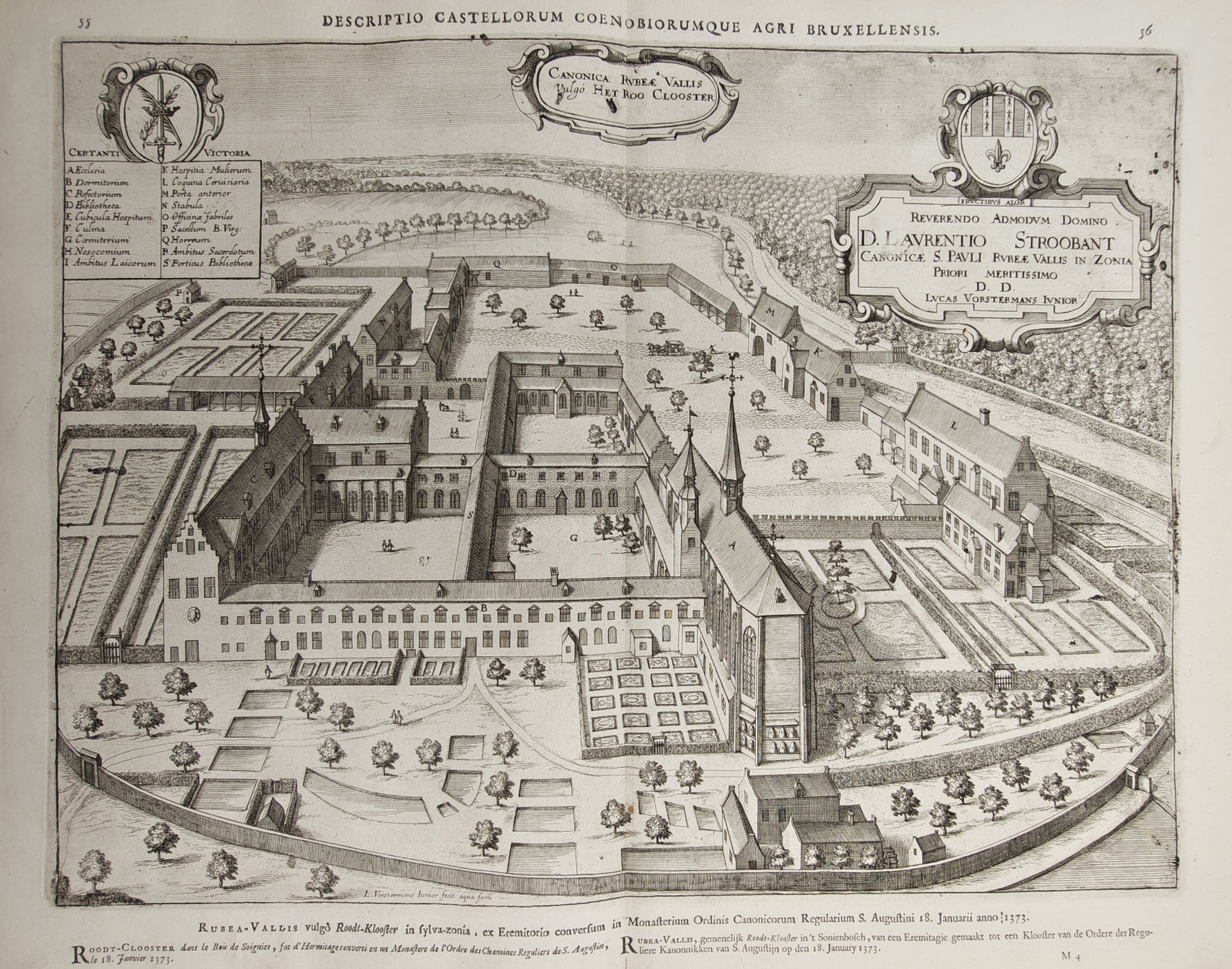 Jacobus Le Roy – Bird's-Eye View of the Red Cloister Abbey near Brussels – Engraving (1 of 2)