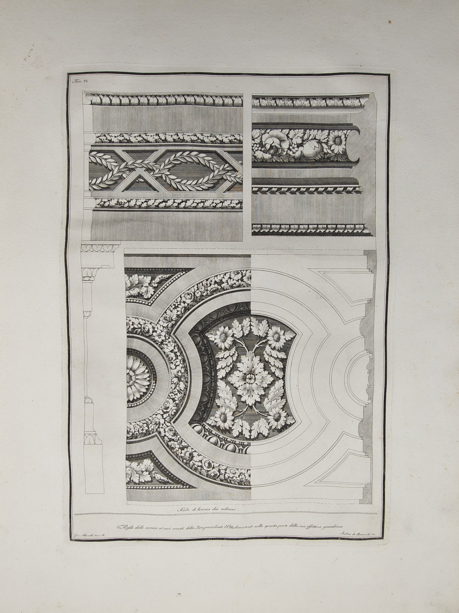 Giocondo Albertolli – Neoclassical Architectural Ornament Studies of Cornices – Engraving (1782) (1 of 2)
