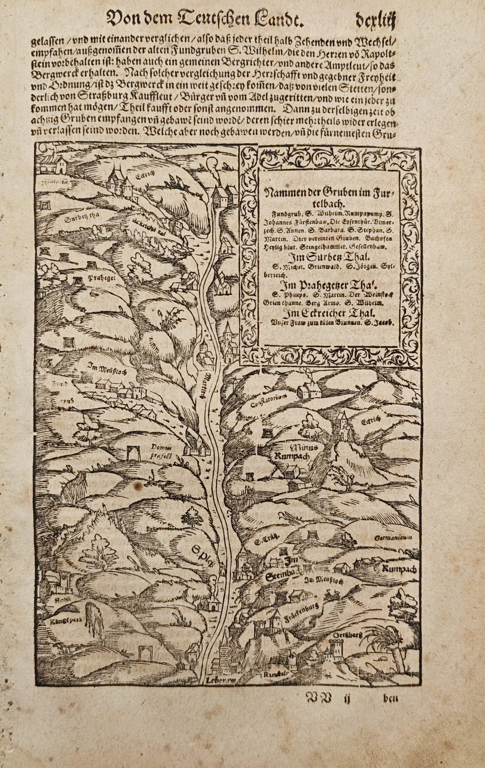 Sebastian Münster – View of Silver Mining Valleys in Alsace – Germany – Woodcut (16th (1 of 2)