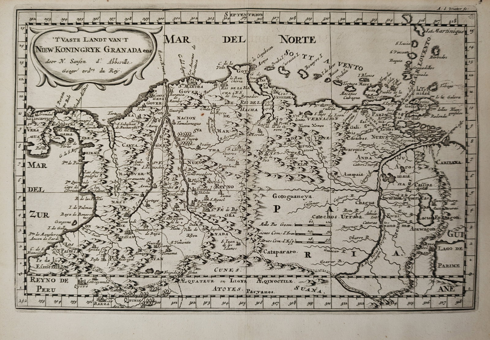 Nicolas Sanson – Map of the New Kingdom of Granada – South America – Engraving (17th Century) (1 of 2)