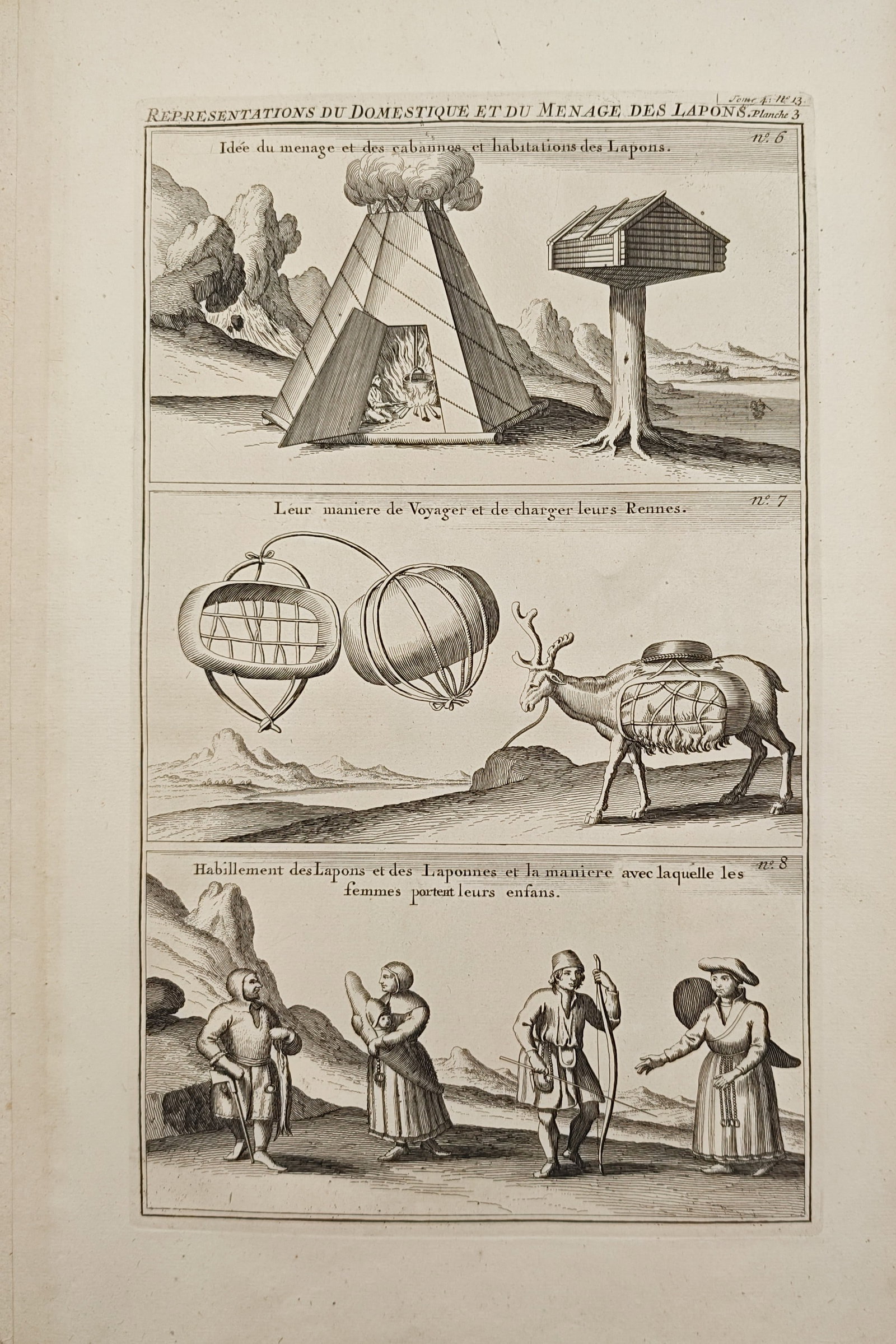 Henri Abraham Châtelain – Ethnographic Study of Sami Dwellings, Reindeer Transport – Engraving (1 of 2)