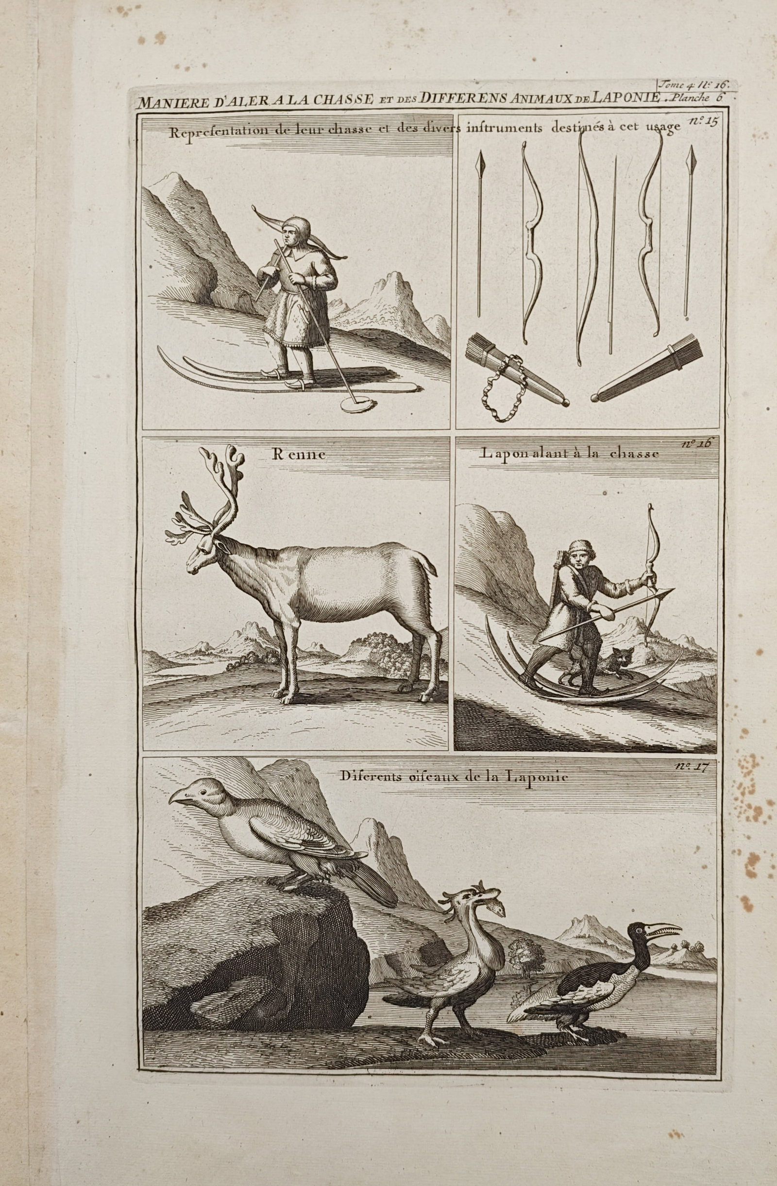 Henri Abraham Châtelain – Ethnographic Study of Sami Hunting Methods, Weapons – Engraving (1 of 2)