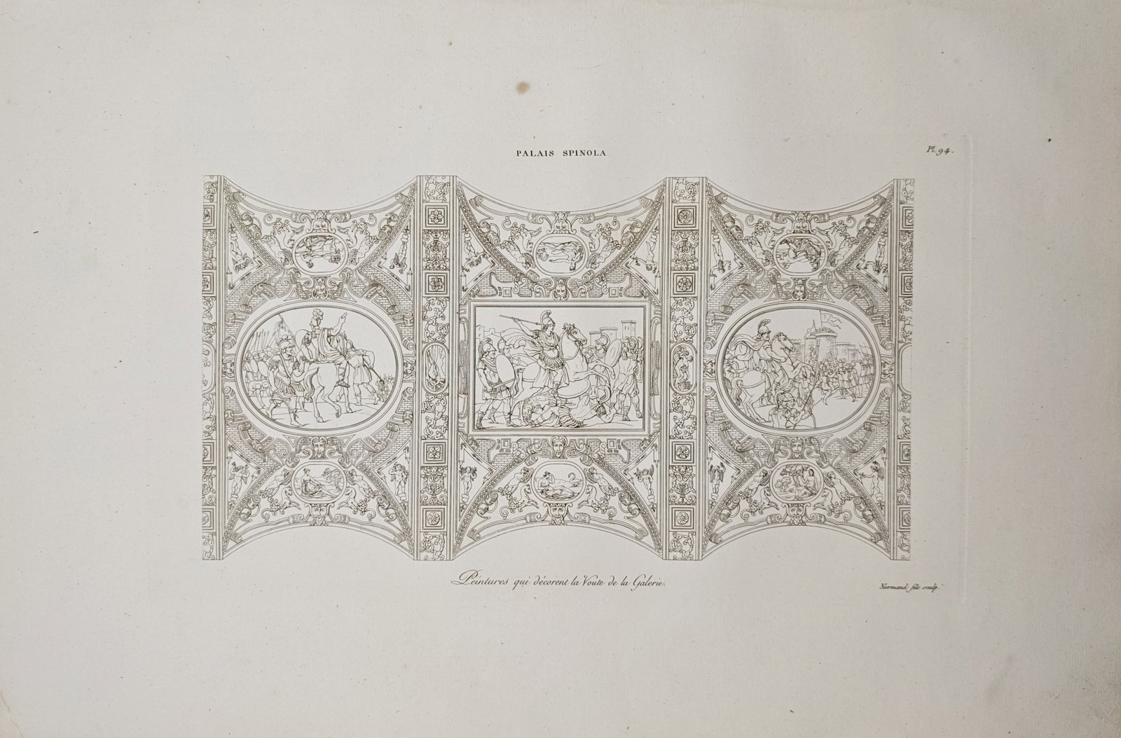 Charles Pierre Joseph Normand – Architectural Ceiling Frescoes of Palazzo Spinola – Engraving (1 of 2)
