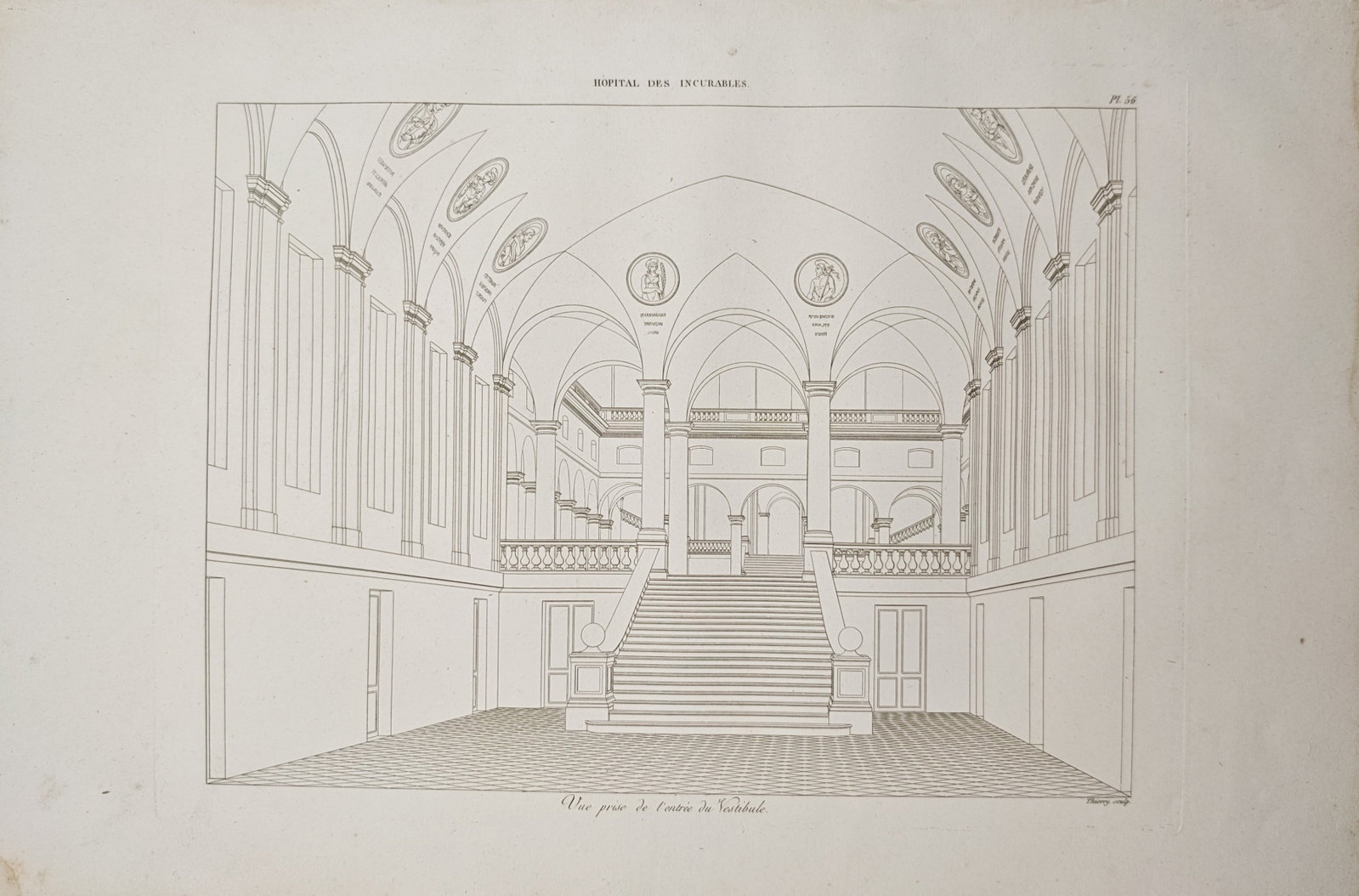 Étienne-Jules Thierry – Architectural Study of the Hospital of Incurables Vestibule – Engraving (1 of 2)