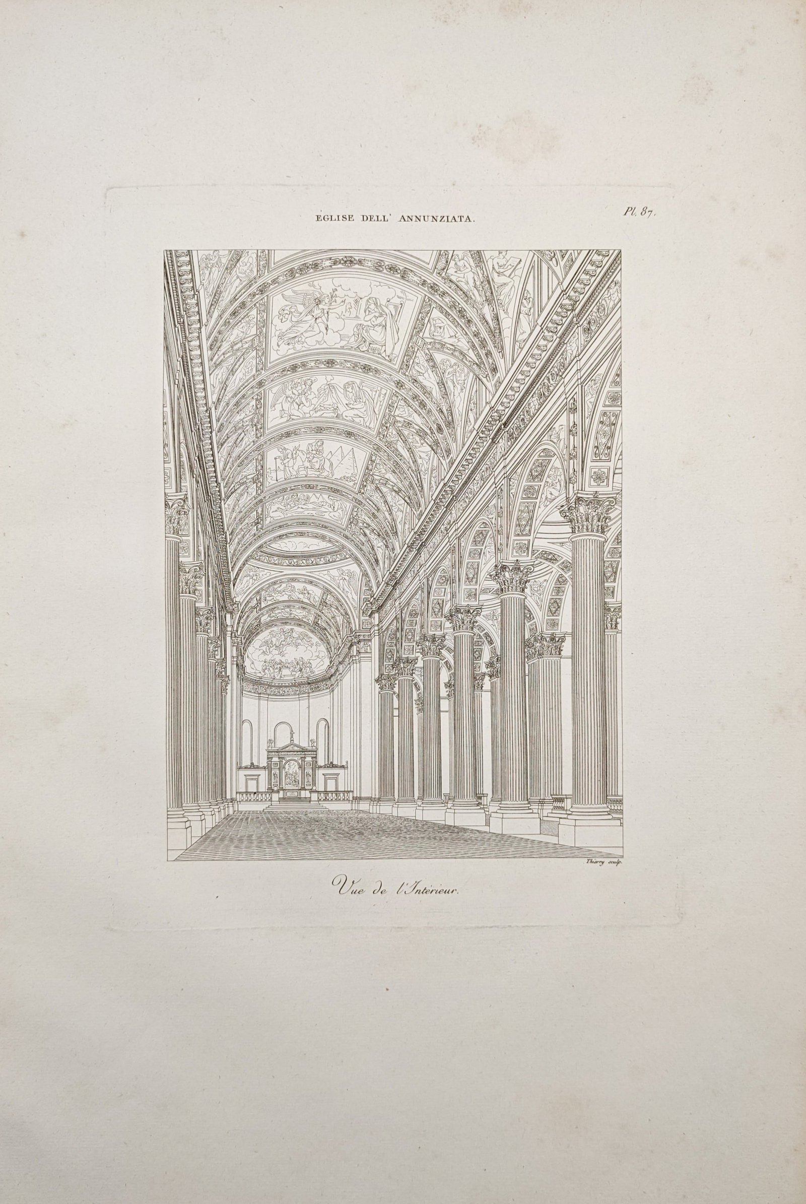 Étienne-Jules Thierry – Interior View of the Church of the Annunziata – Engraving (19th (1 of 2)