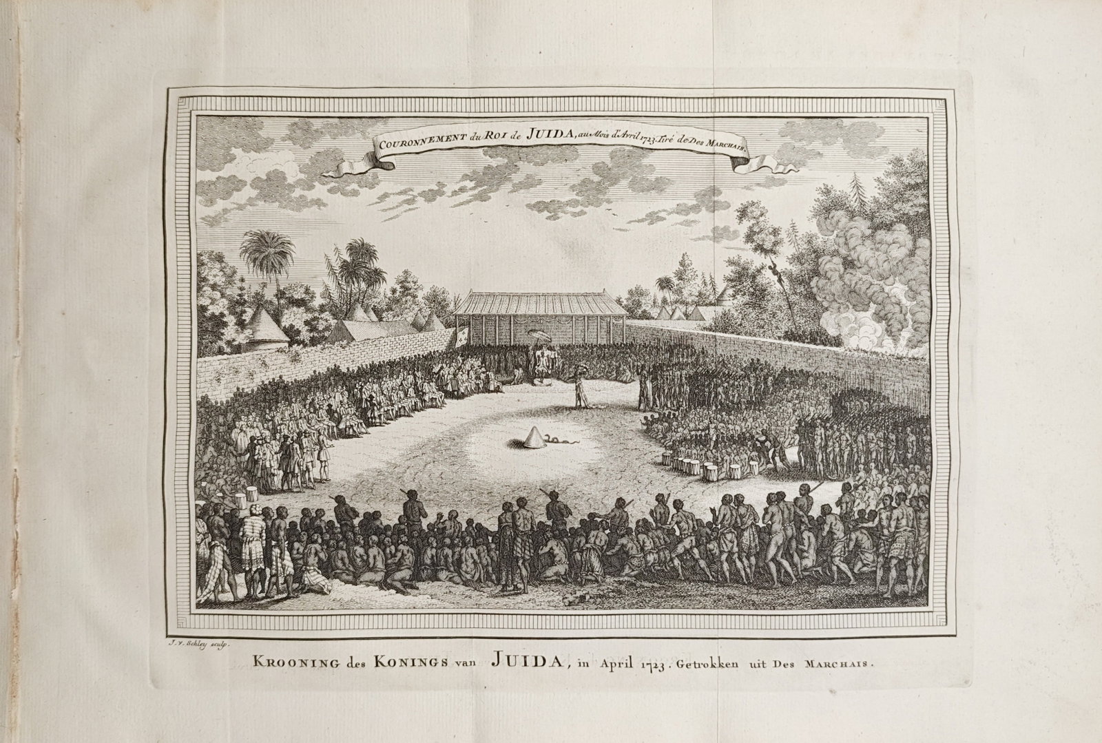 Jacob van der Schley – Coronation Ceremony of the King of Whydah – Engraving (18th Century) (1 of 2)