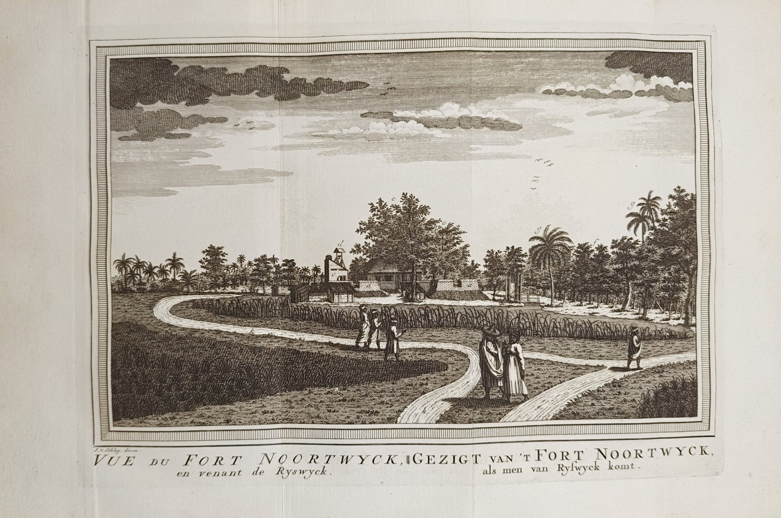 Jacob van der Schley – View of Fort Noordwijk near Batavia – Engraving (18th Century) (1 of 2)