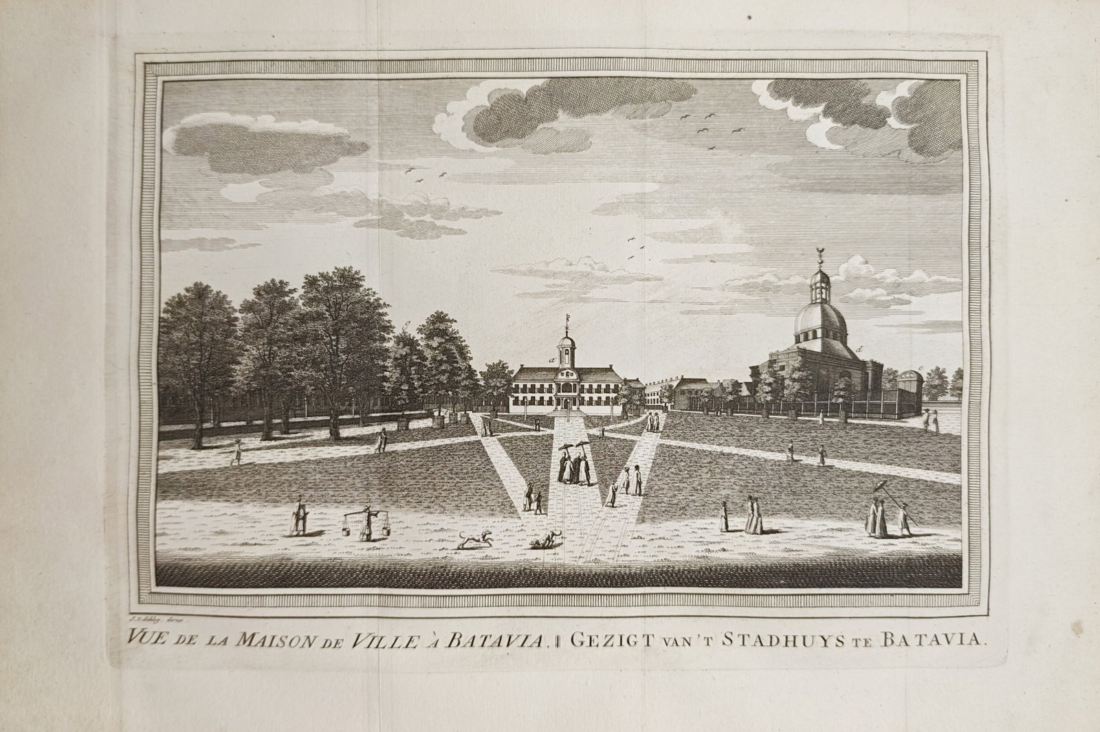 Jacob van der Schley – View of the City Hall in Batavia – Engraving (18th Century) (1 of 2)