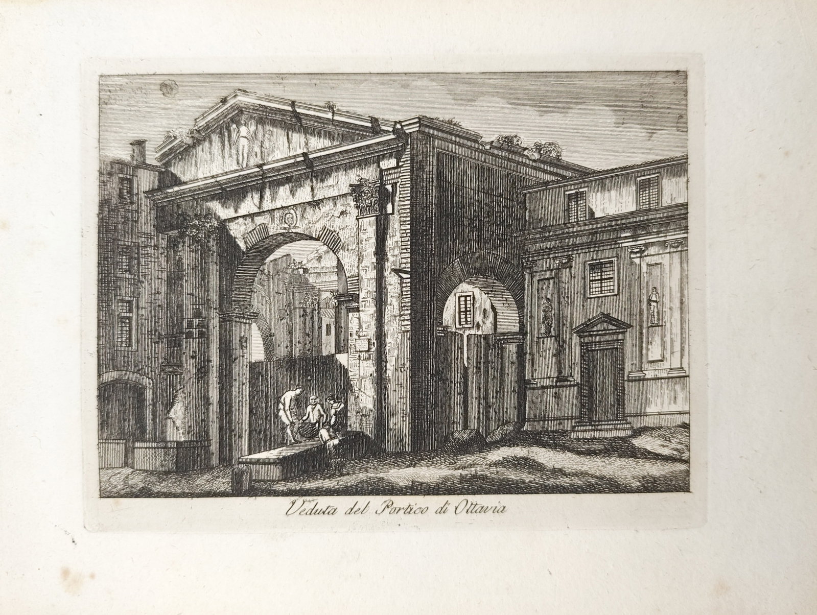 Pietro Parboni – Veduta of the Porticus of Octavia – Engraving (19th Century) (1 of 2)