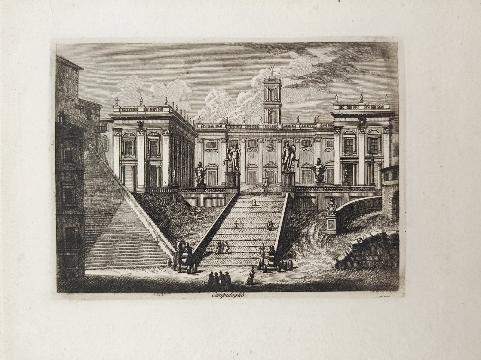 Pietro Parboni – Veduta of the Capitoline Hill and Cordonata – Engraving (19th Century) (1 of 2)