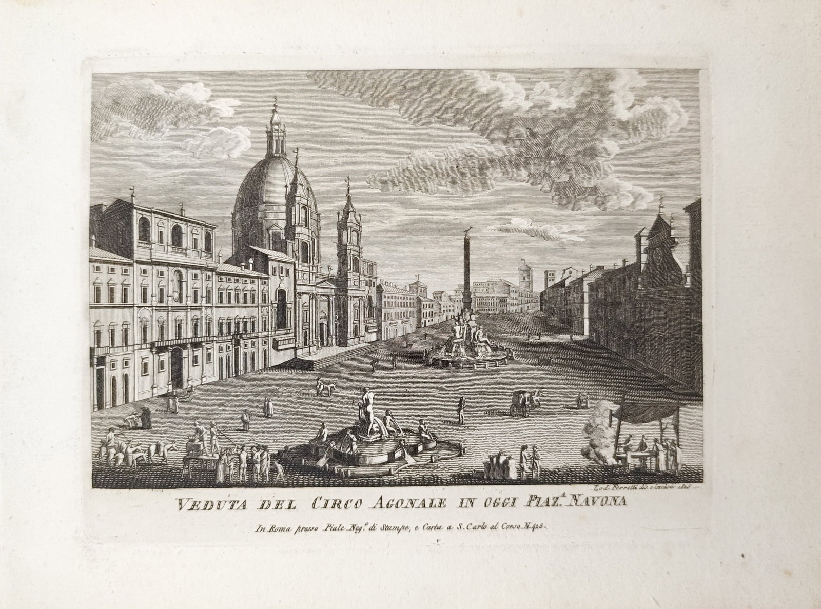 Pietro Parboni – Veduta of Piazza Navona and Sant'Agnese in Agone – Engraving (19th Century) (1 of 2)