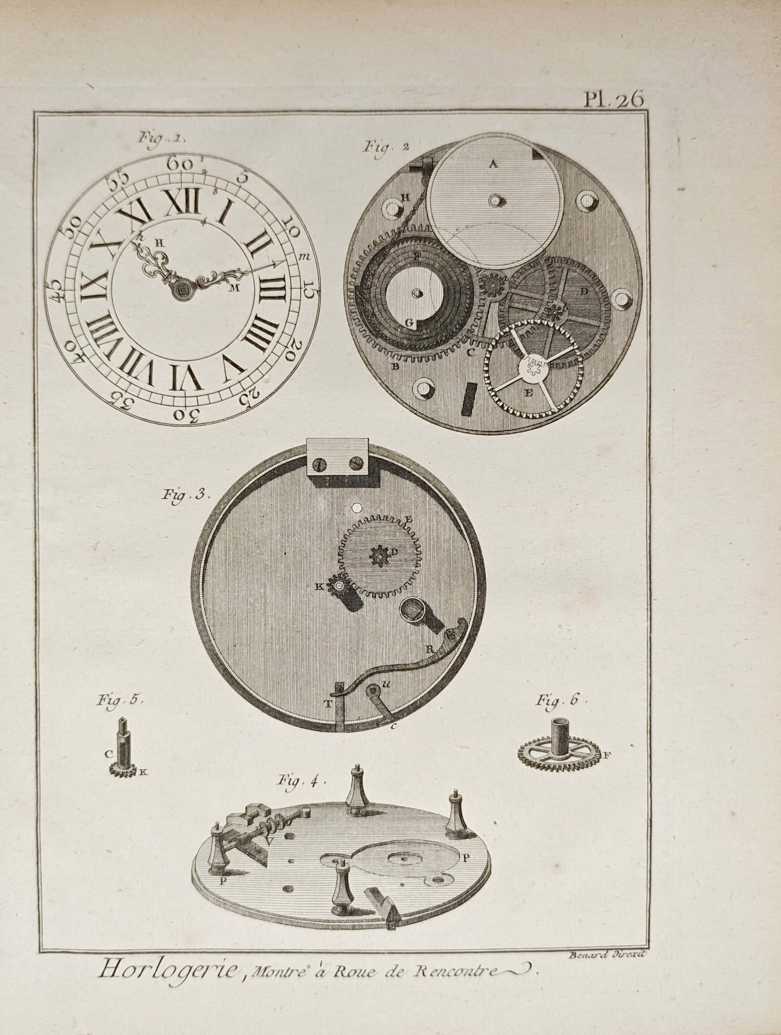 Robert Bénard – Technical Study of Verge Escapement Pocket Watch Mechanisms – Engraving (1 of 2)