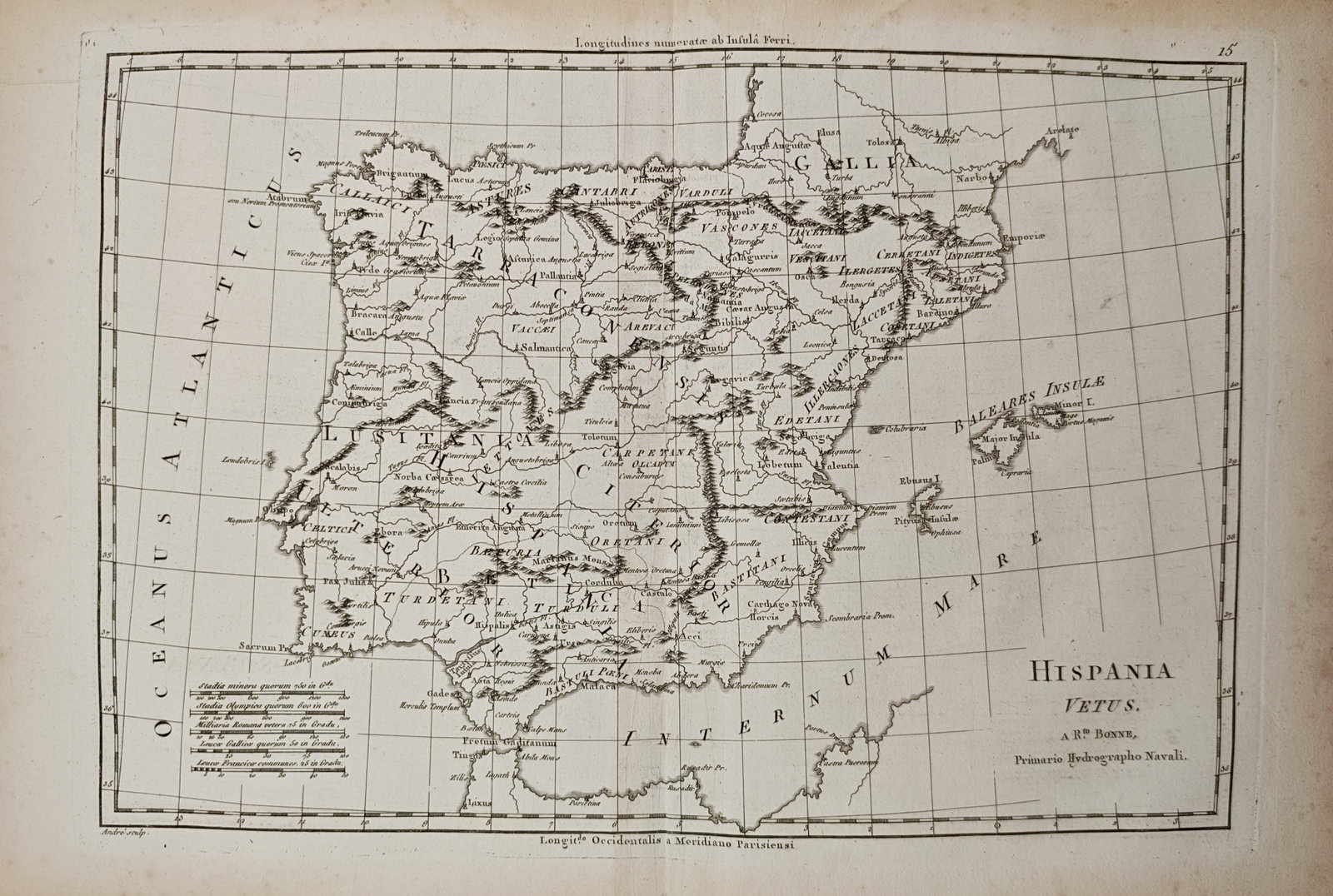 Rigobert Bonne – Historical Map of Ancient Hispania – Iberian Peninsula – Engraving (18th (1 of 2)
