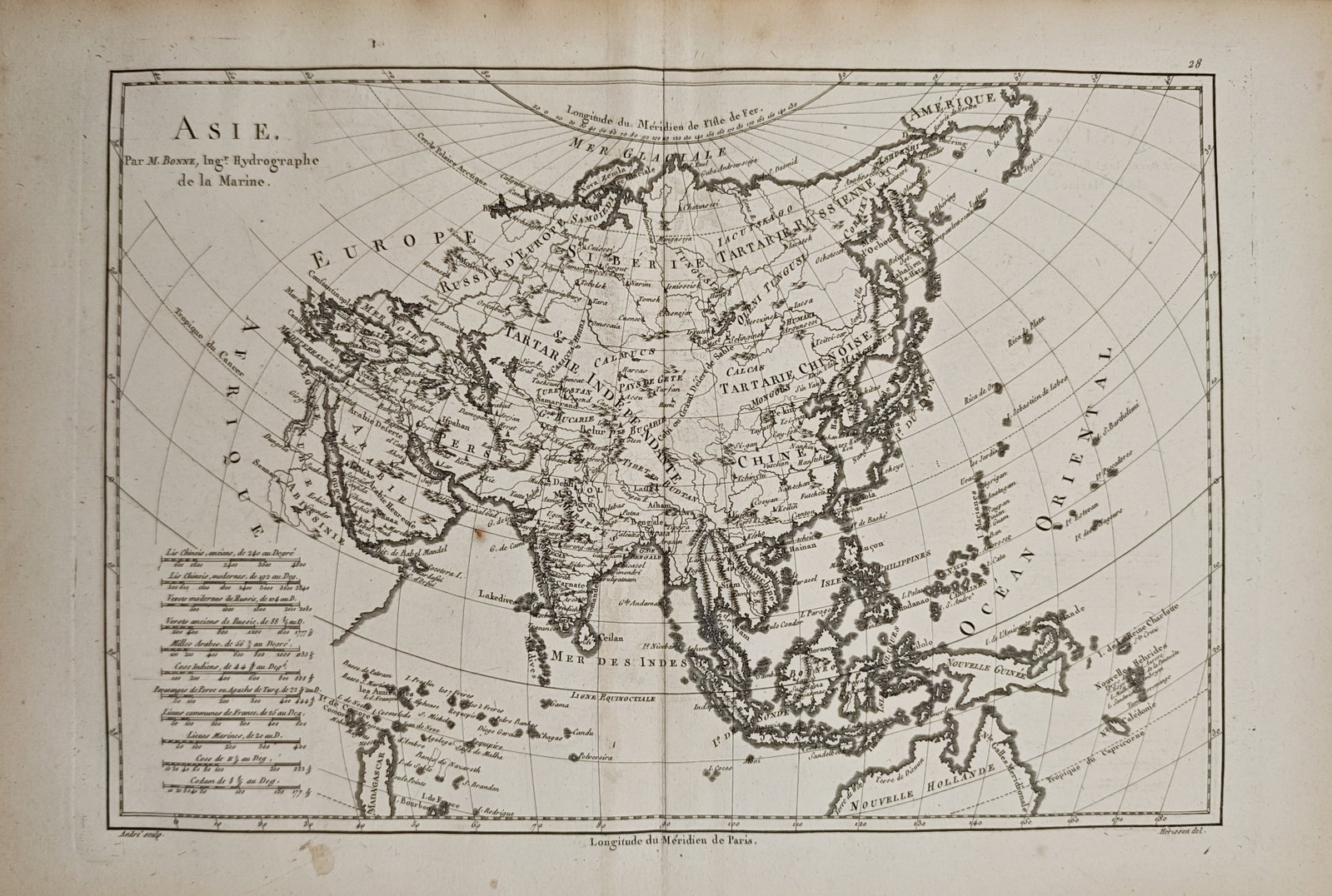 Rigobert Bonne – Map of Asia – Engraving (18th Century) (1 of 2)