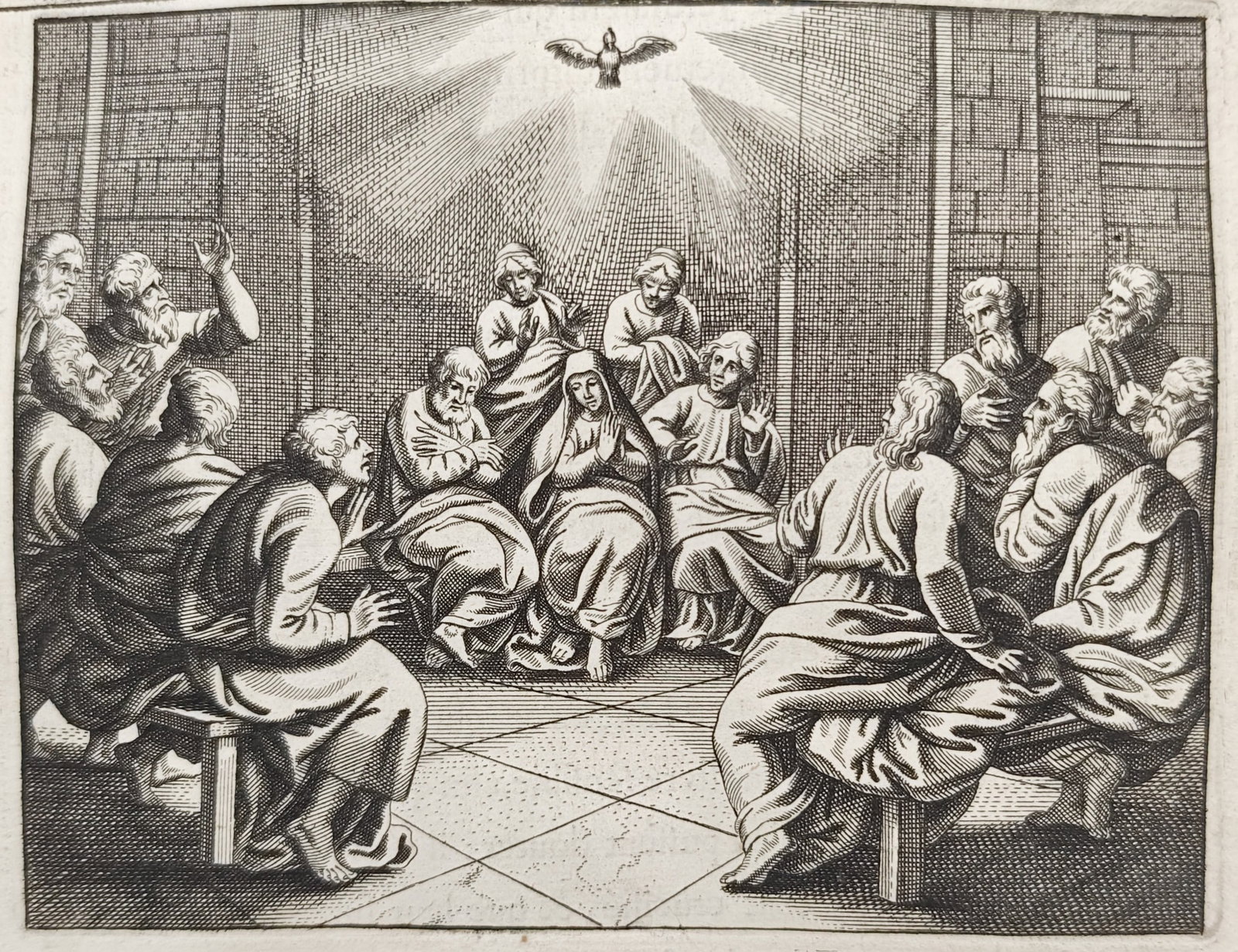 Nicolas Fontaine – The Descent of the Holy Spirit at Pentecost – Engraving (1670) (1 of 3)