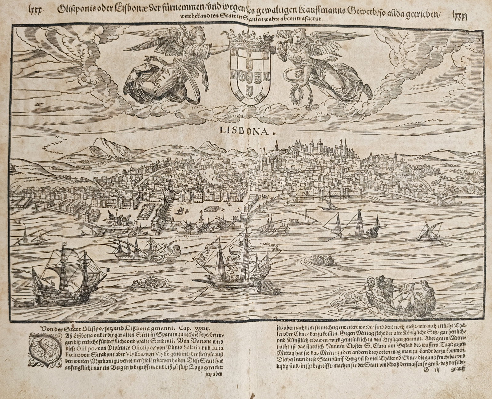 Sebastian Münster – View of Lisbon – Woodcut (1550) (1 of 2)