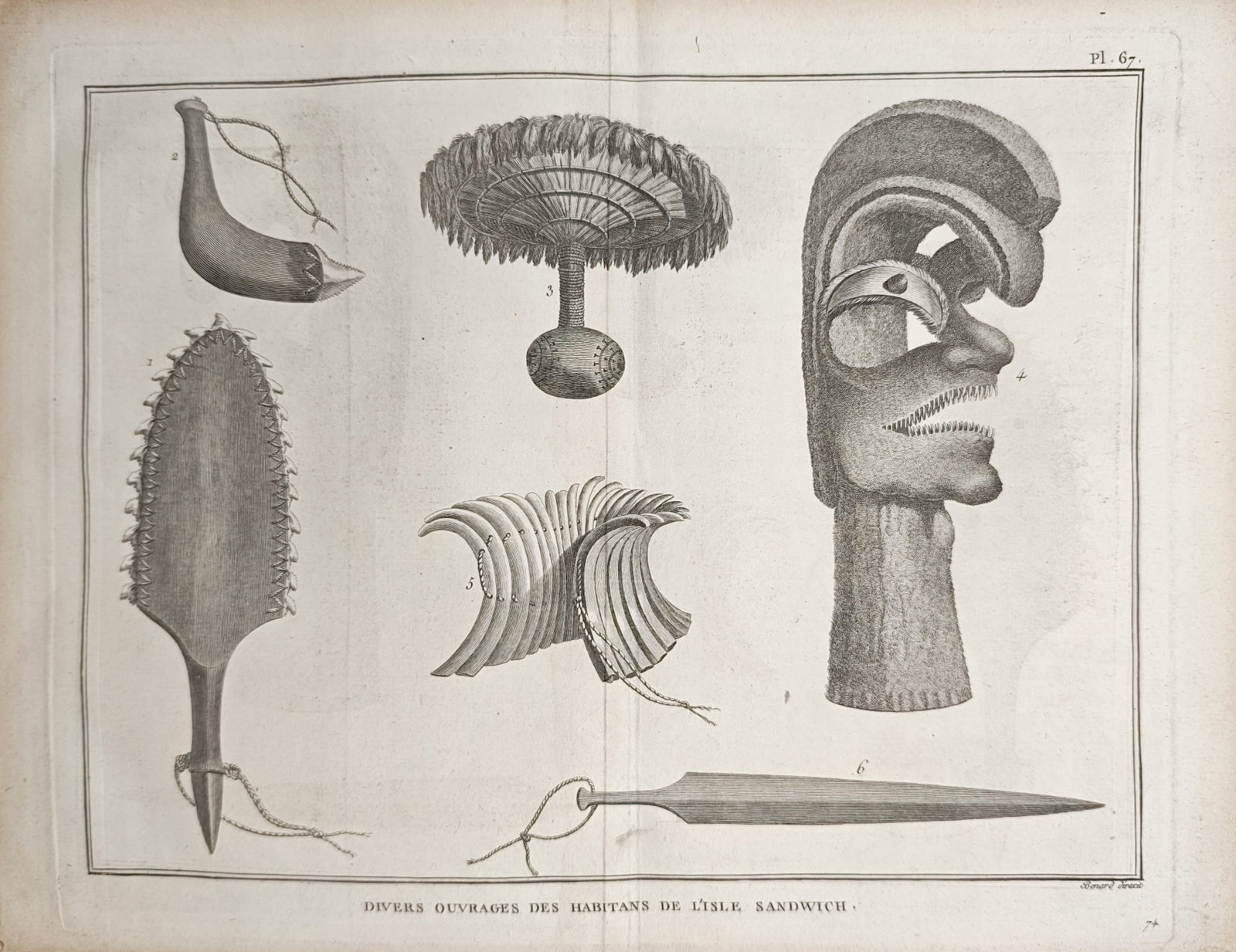 Robert Bénard – Various Works of the Inhabitants of the Sandwich Islands – Engraving (1785) (1 of 2)