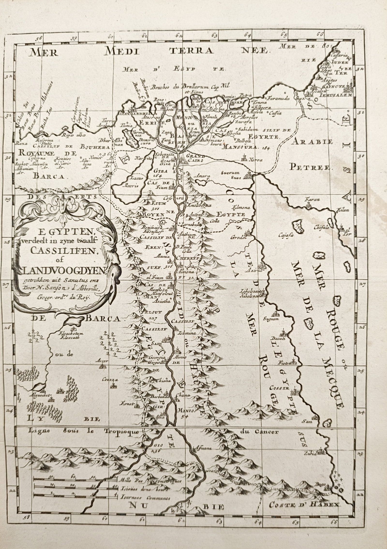Nicolas Sanson – Map of Egypt Divided into Twelve Governments – North Africa – Engraving (1 of 2)