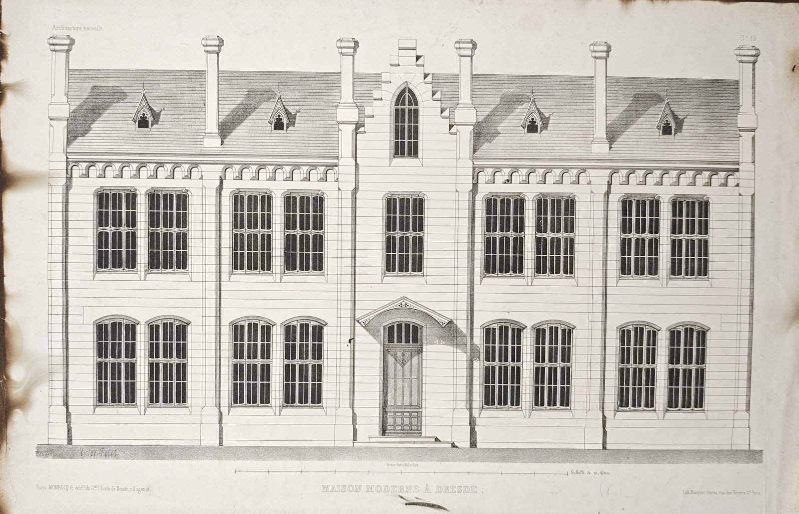 Victor Petit – Modern House in Dresden – Lithograph (19th Century) (1 of 2)