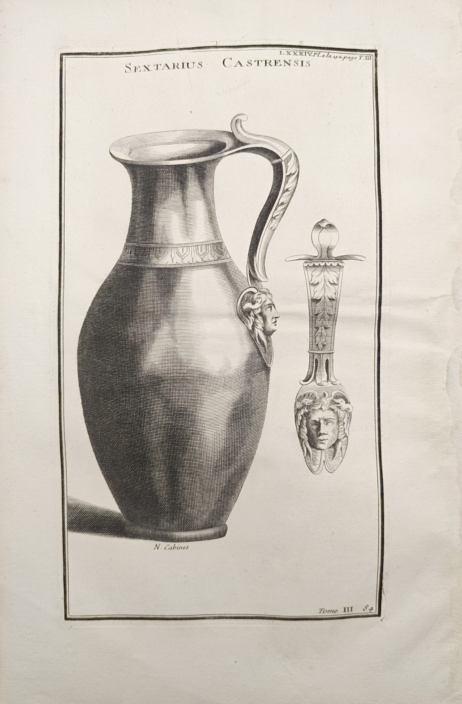 Bernard de Montfaucon – Roman Military Sextarius Pitcher – Engraving (18th Century) (1 of 2)