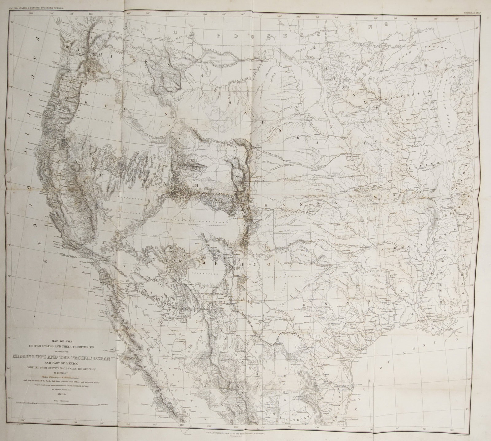 William Hemsley Emory – Map of the Western United States – Pacific Ocean – Engraving (1857) (1 of 2)
