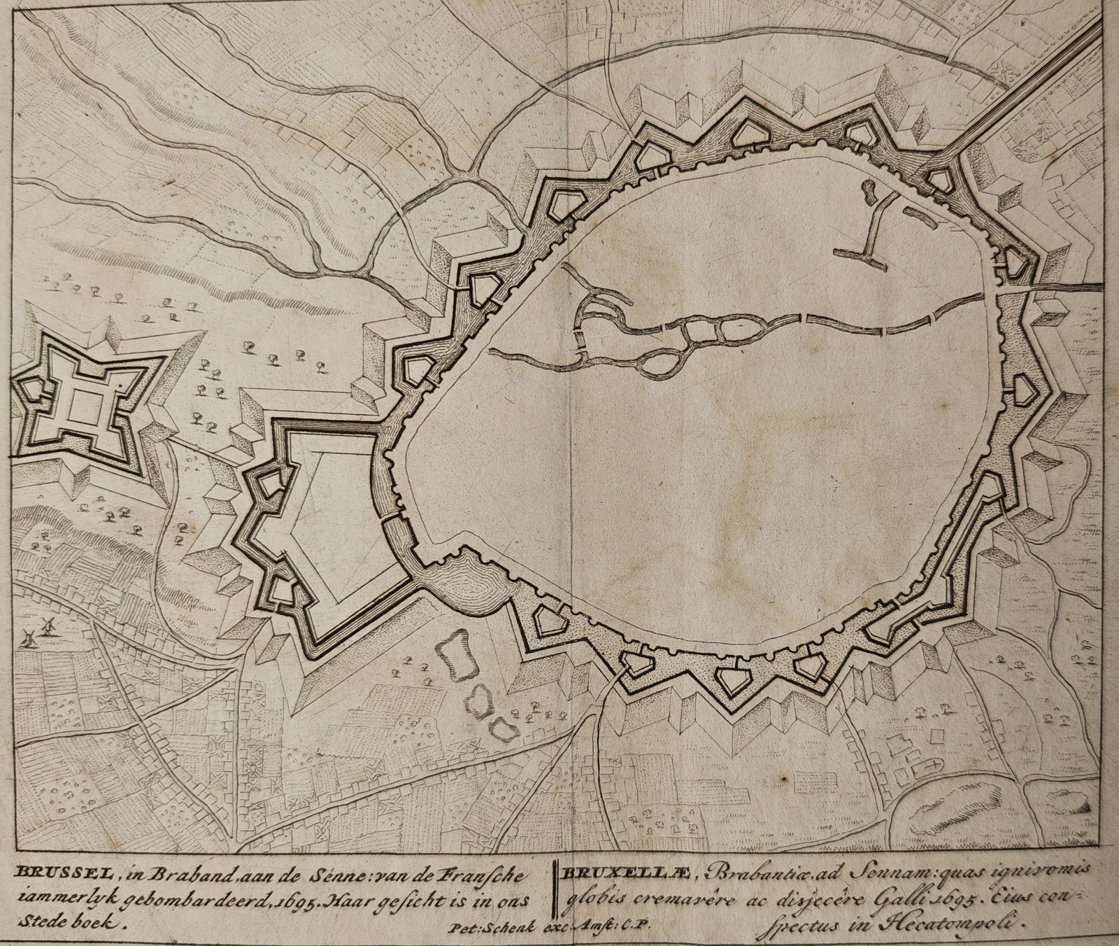 Petrus Schenk – Map of Brussels – Belgium – Engraving (18th Century) (1 of 2)