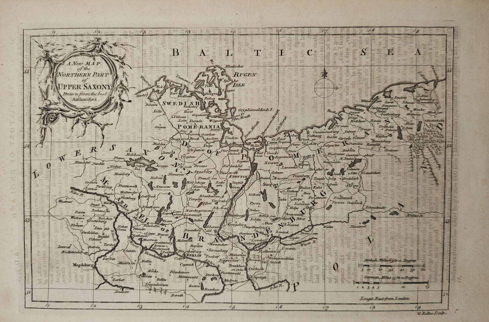 George Rollos – Map of the Northern Part of Upper Saxony – Europe – Engraving (18th Century) (1 of 2)