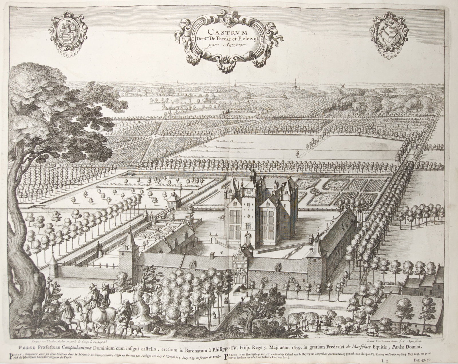 Baron Jacques Le Roy – View of the Castle of Perk and Elewijt – Engraving (17th Century) (1 of 2)
