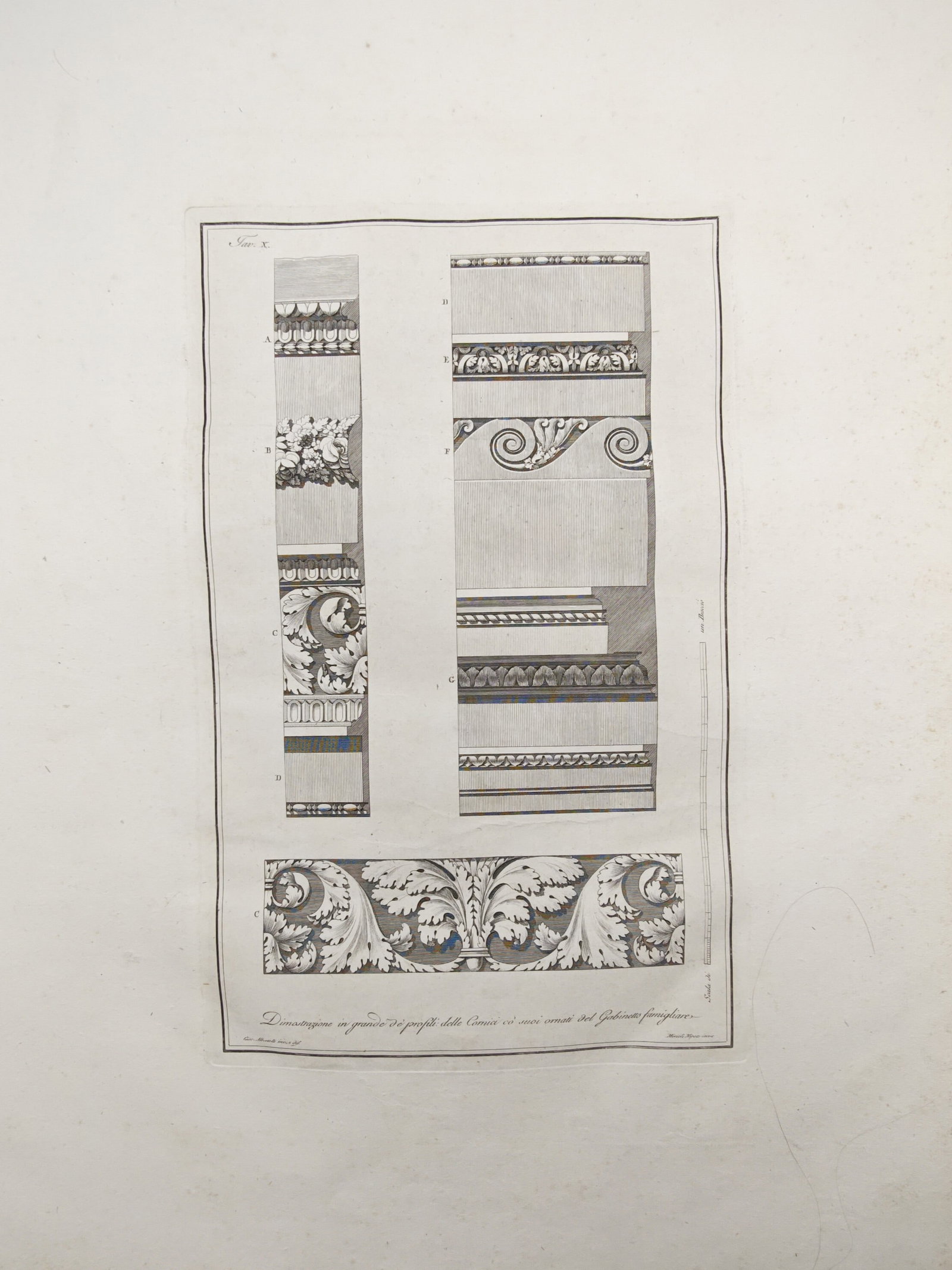 Giocondo Albertoli – Classical Architectural Cornices and Foliate Friezes – Engraving (18th (1 of 2)