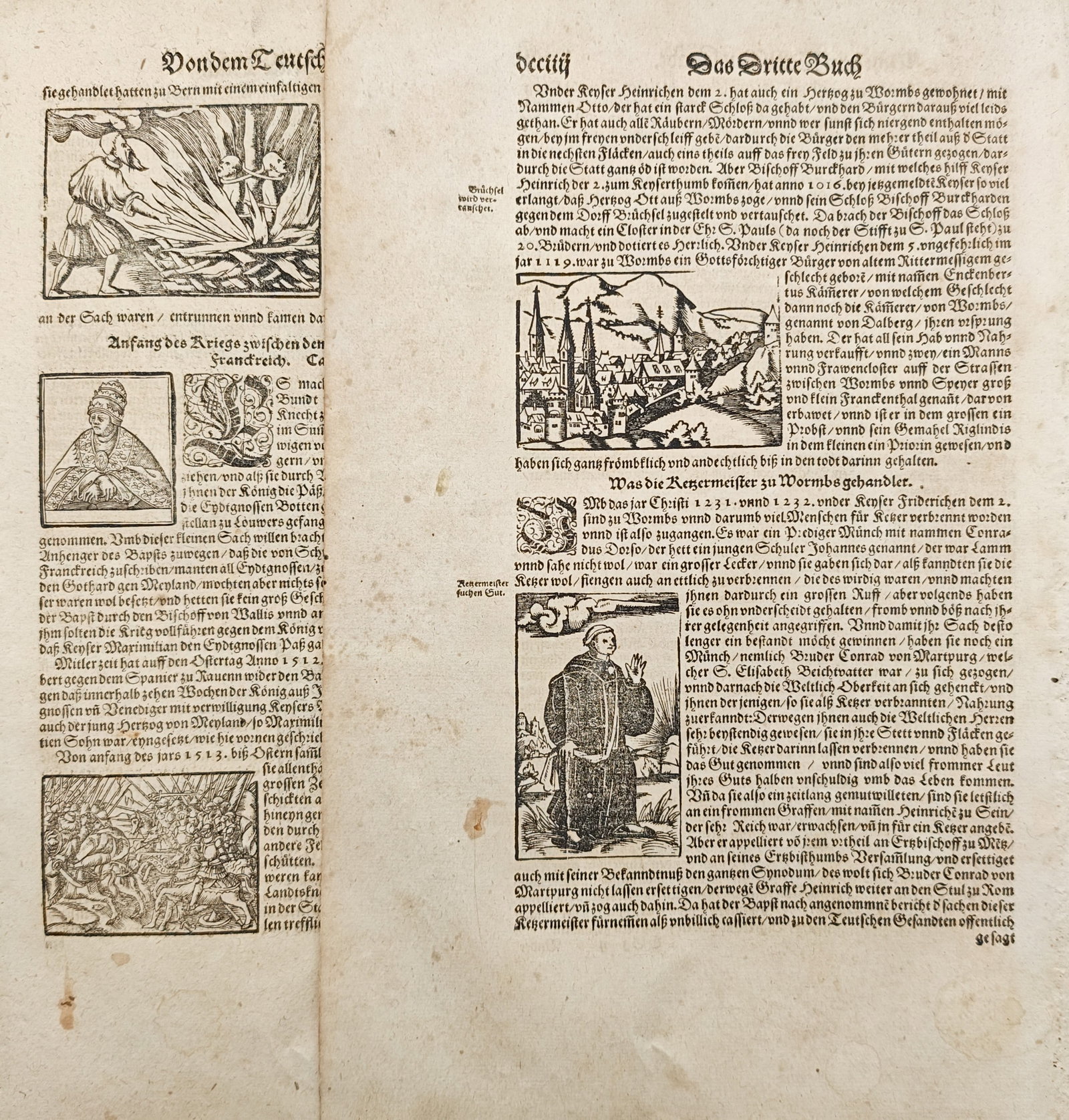 Sebastian Münster – Set of 2: German History and Religious Inquisitions – Woodcuts (16th (1 of 2)