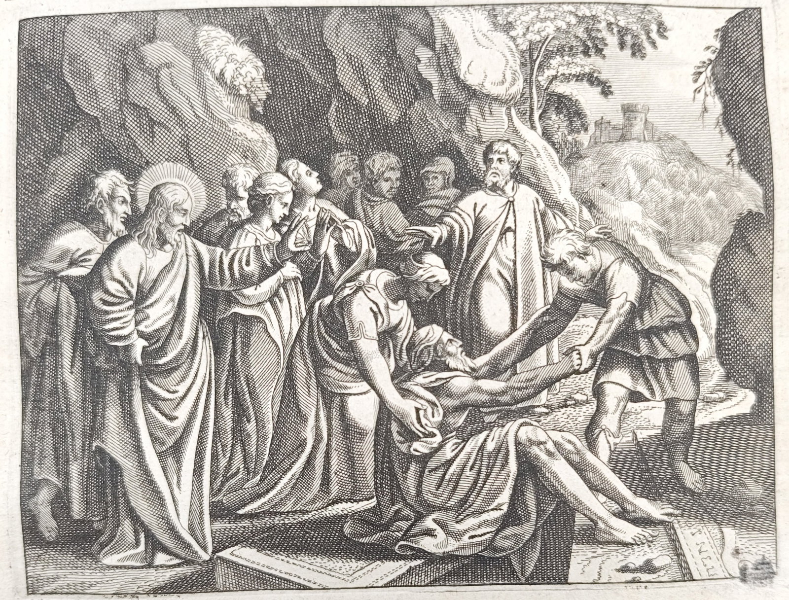 Nicolas Fontaine – Resurrection of Lazarus – Engraving (1670) (1 of 3)