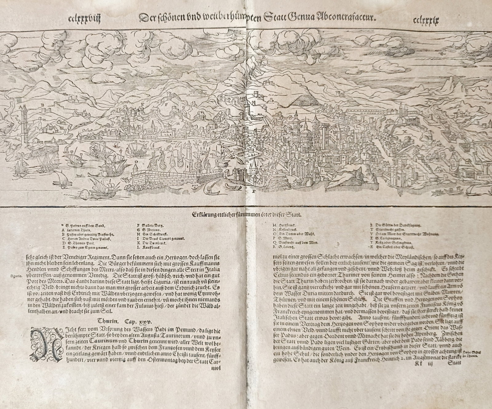 Sebastian Münster – View of Genoa – Woodcut (1550) (1 of 2)