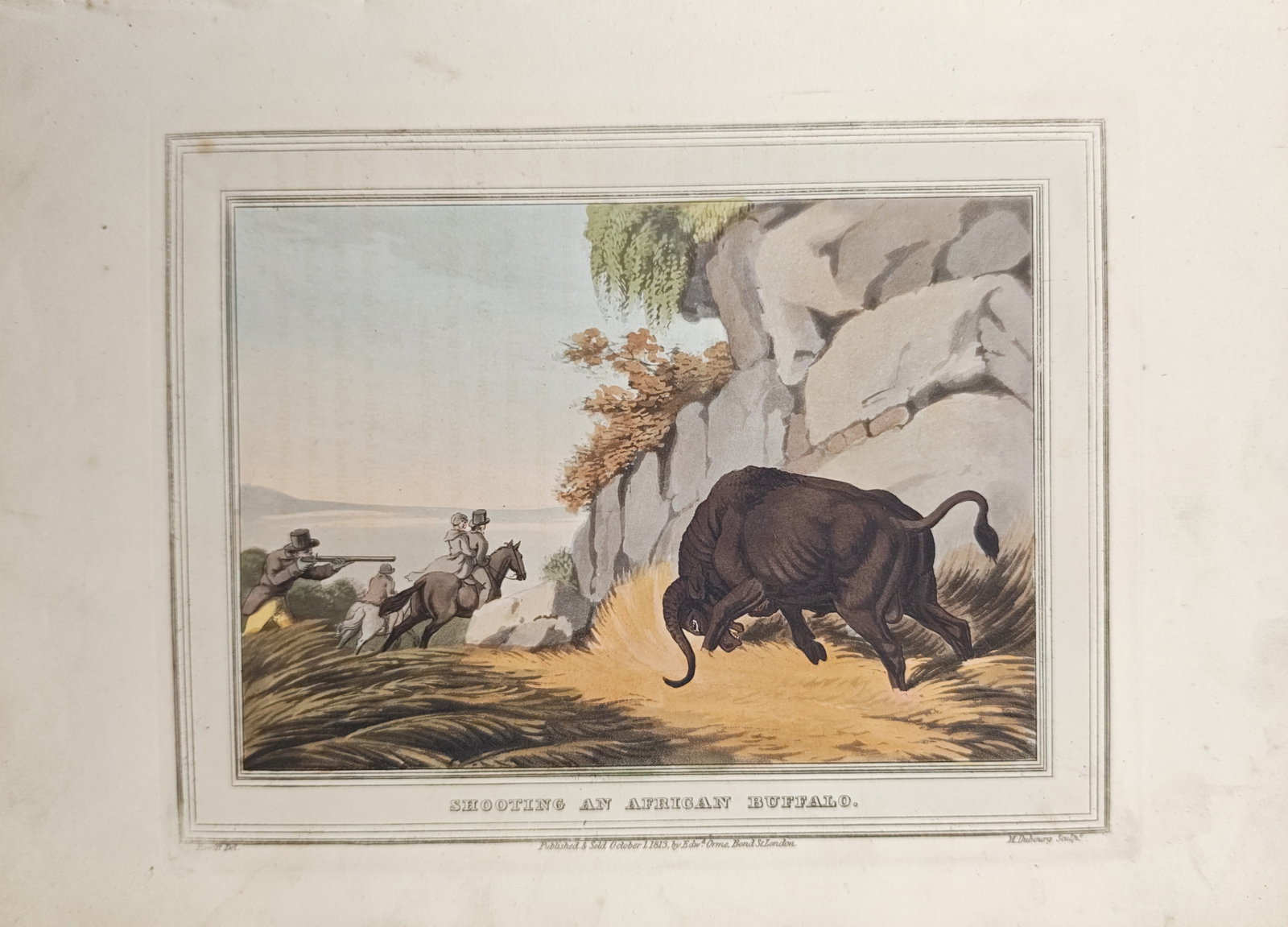 Samuel Howitt – Shooting an African Buffalo – Aquatint (1807) (1 of 2)
