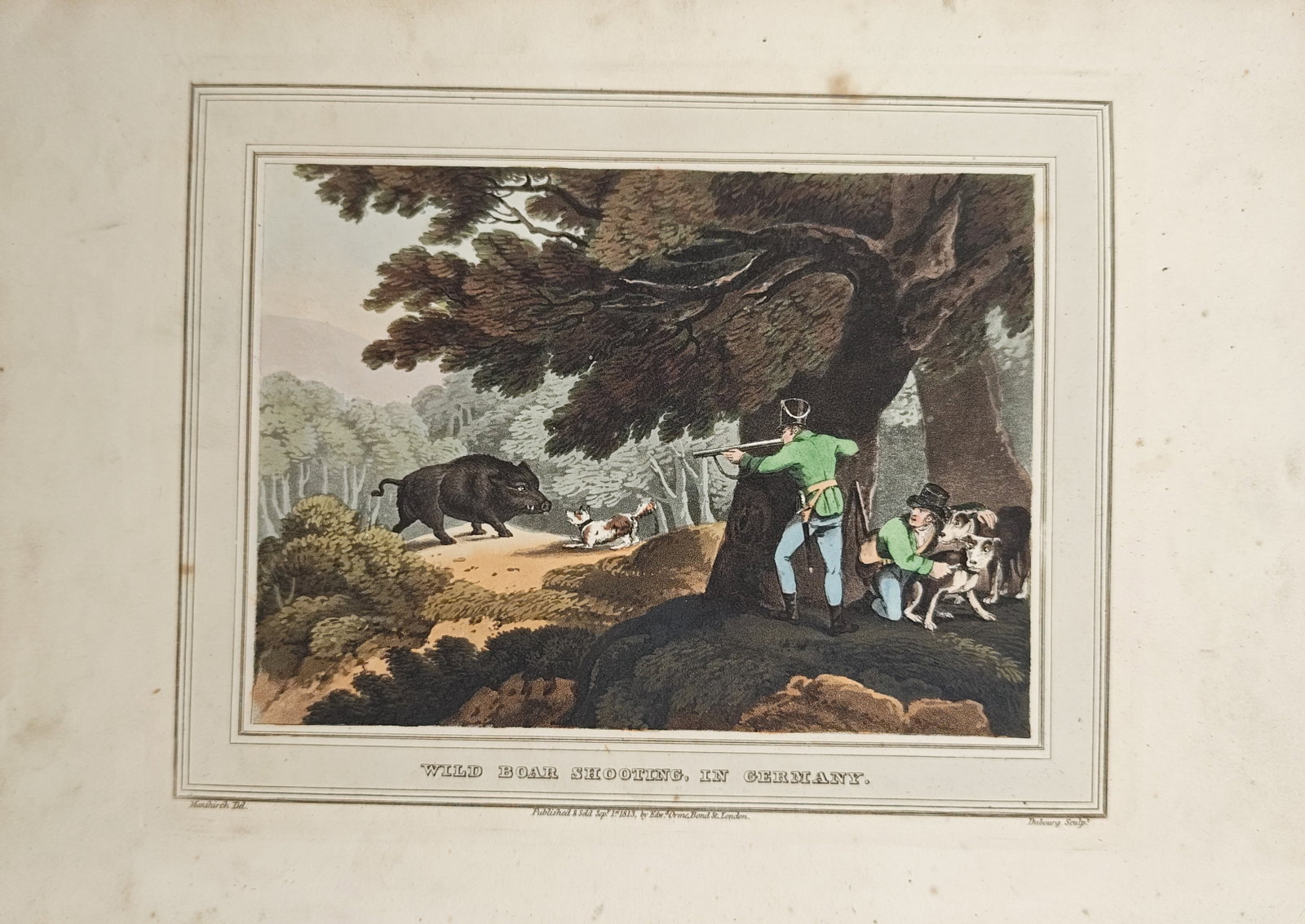 Samuel Howitt – Wild Boar Shooting in Germany – Aquatint (1807) (1 of 2)