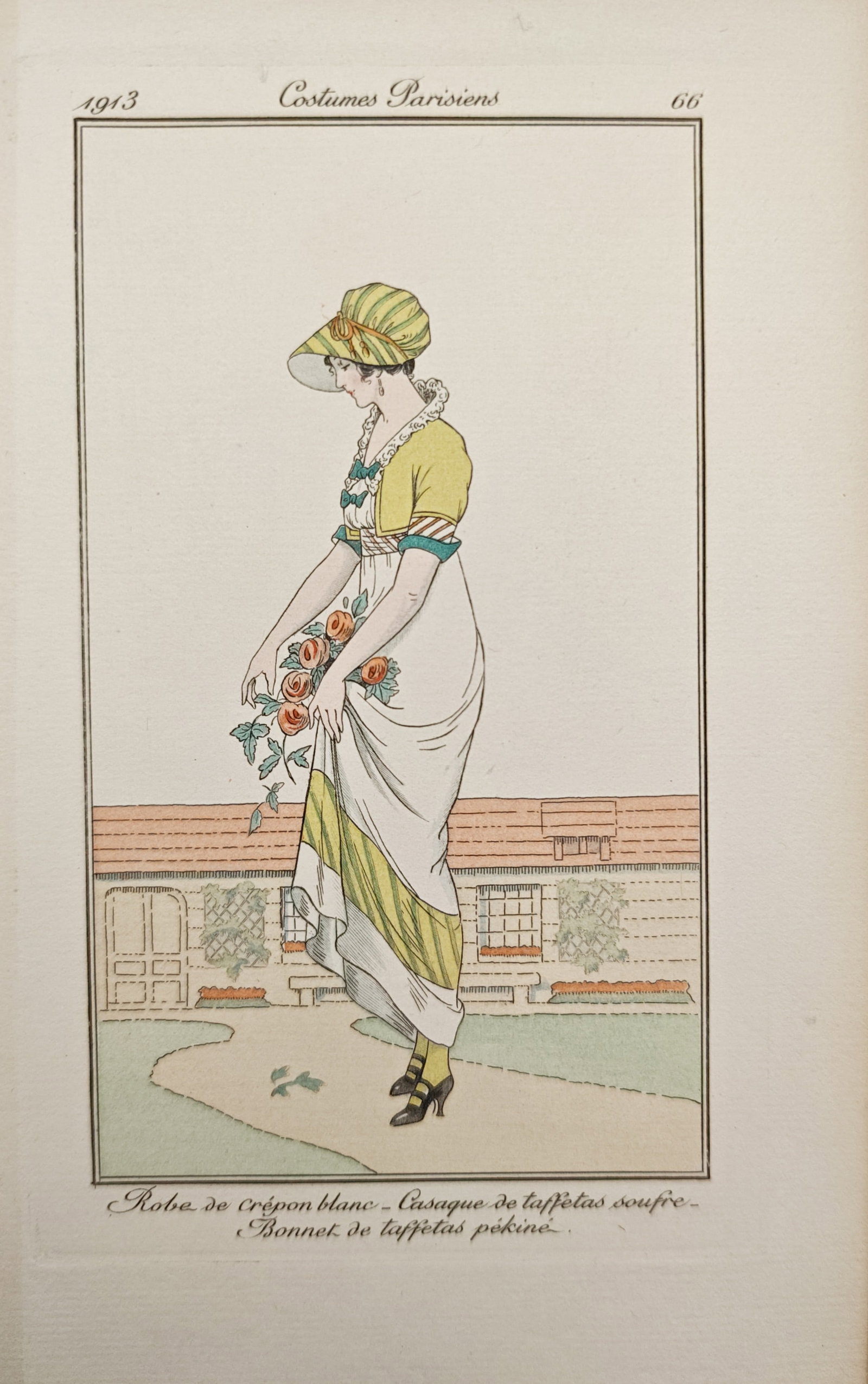 Tommaso Antongini – Parisian Costumes – White Crepon Dress, Sulphur Taffeta Jacket – Pochoir (1 of 2)