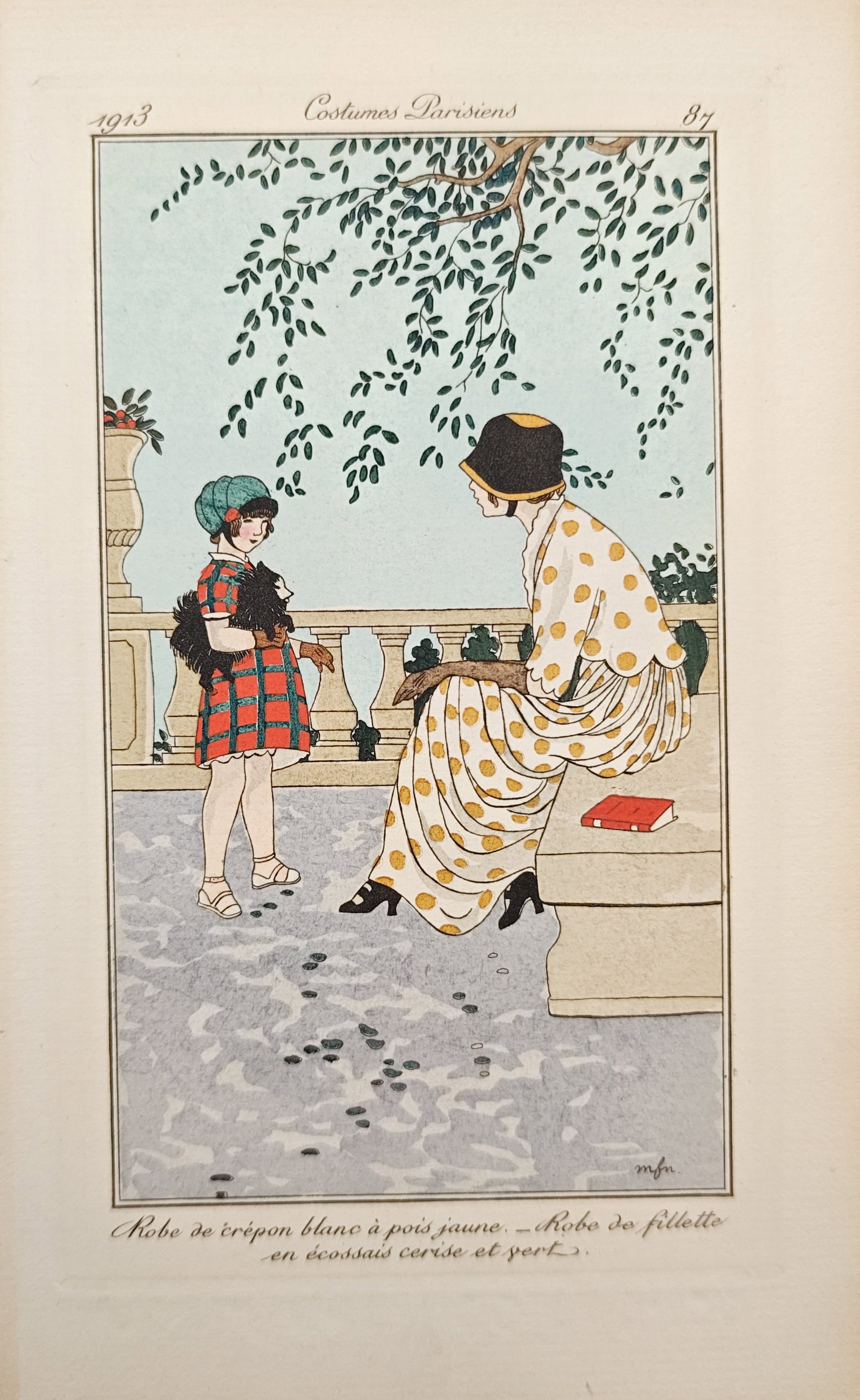 Marie-Madeleine Franc-Nohain – White Crepon Dress with Yellow Polka Dots – Pochoir (1913) (1 of 2)