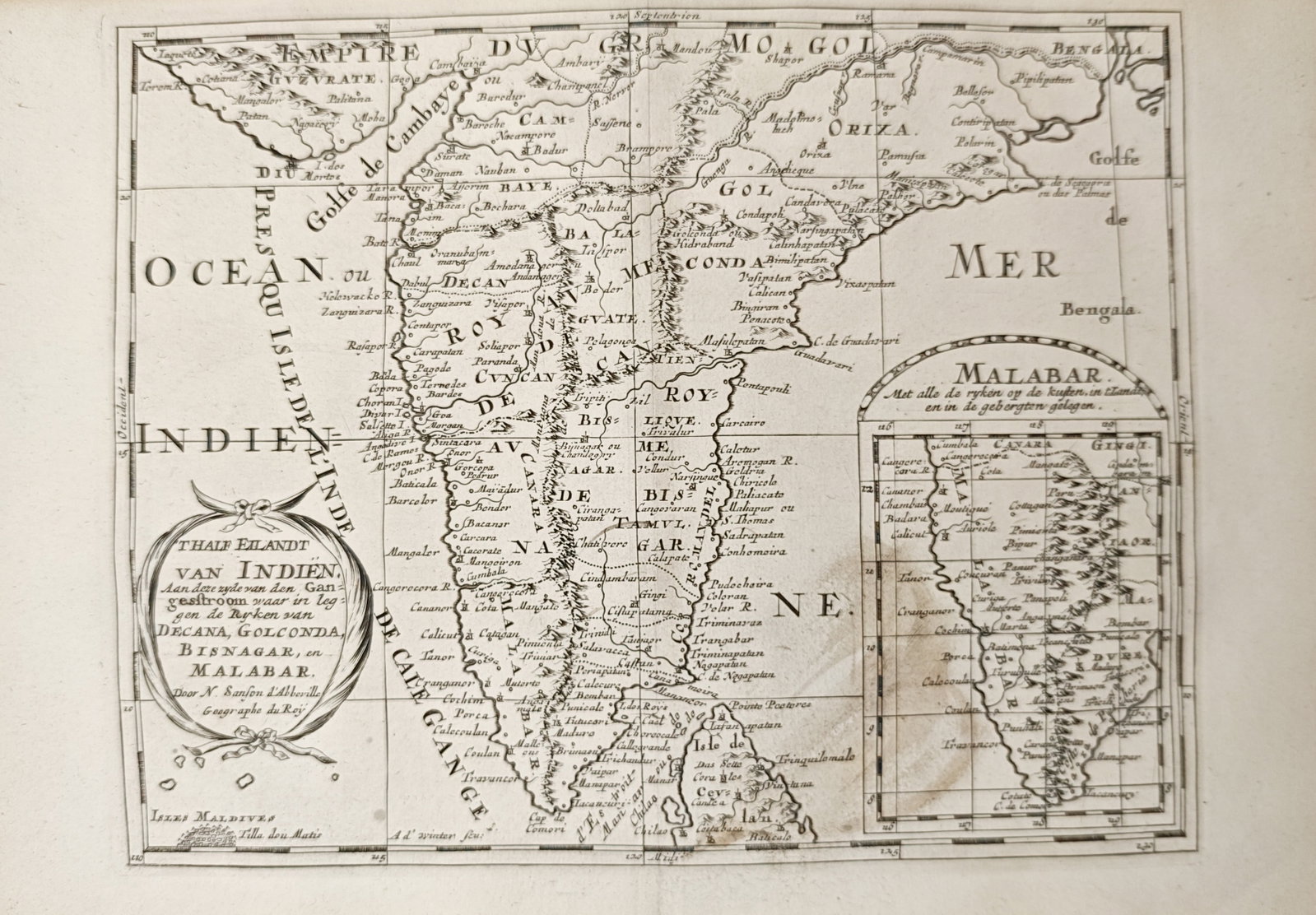 Nicolas Sanson – Map of Southern India and Malabar – India – Engraving (1683) (1 of 2)