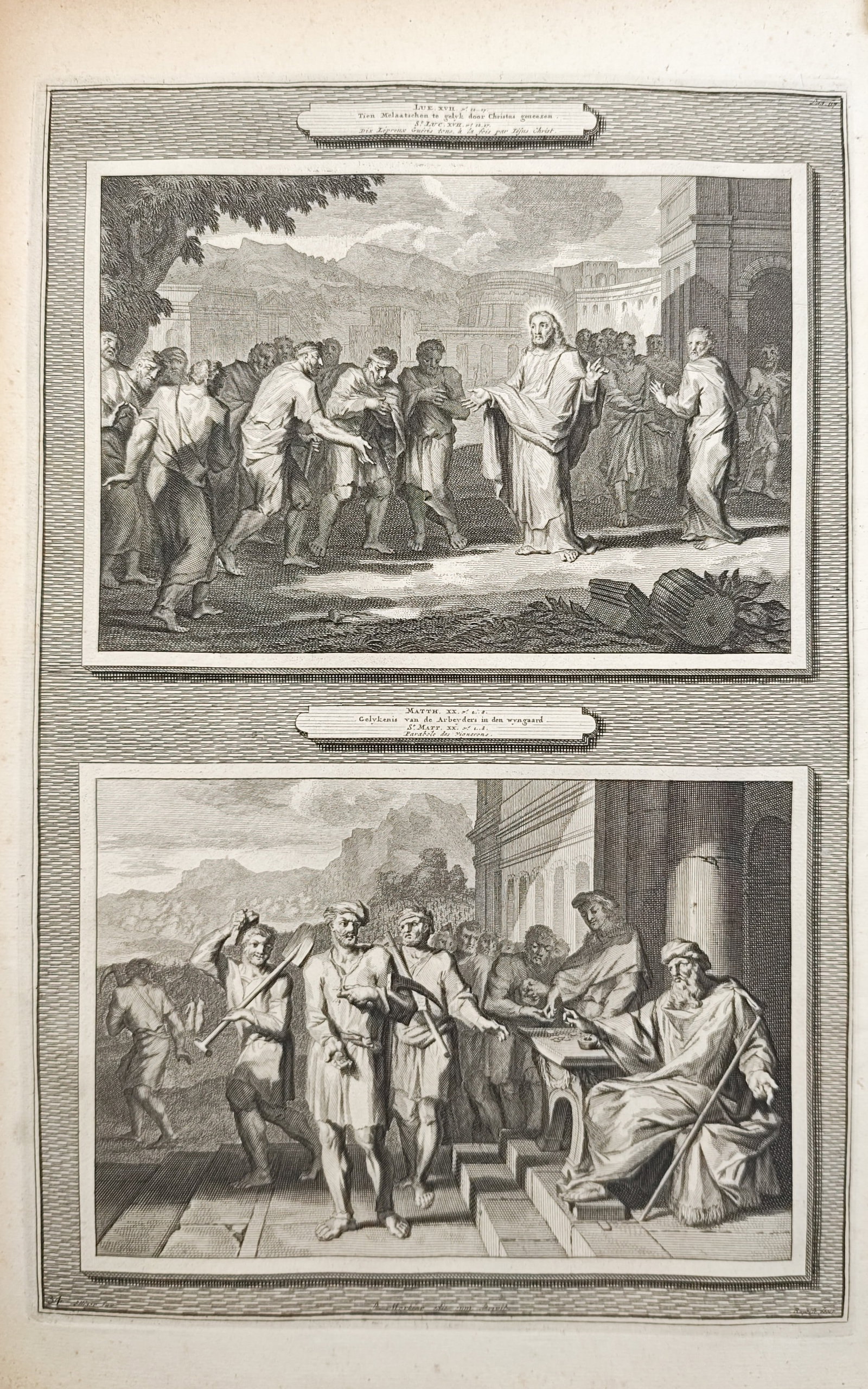 Pieter Mortier – The Cleansing of the Ten Lepers and the Parable of the Laborers – Engraving (1 of 2)