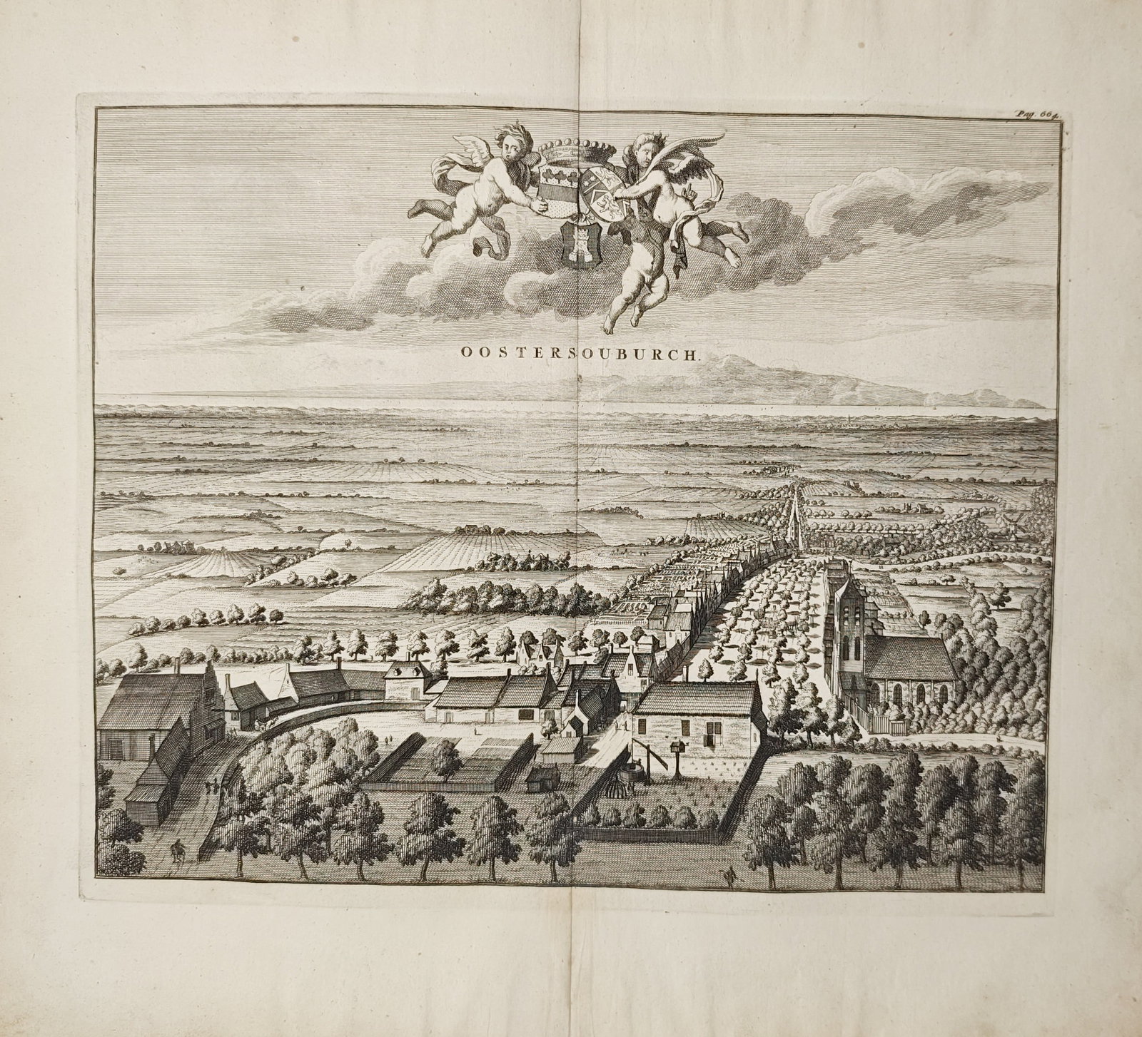 Mattheus Smallegange – Panoramic View of Oost-Souburg – Engraving (1696) (1 of 2)