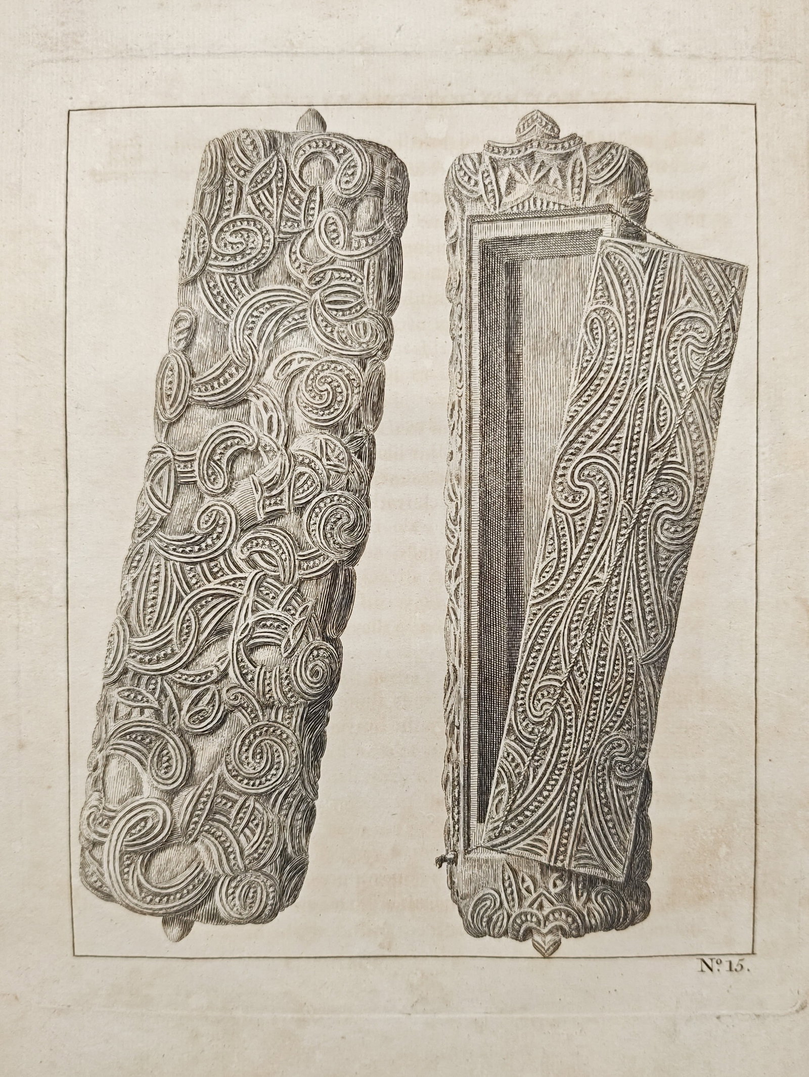 John Frederick Miller – Maori Carved Feather Box (Wakahuia) – Engraving (18th Century) (1 of 2)