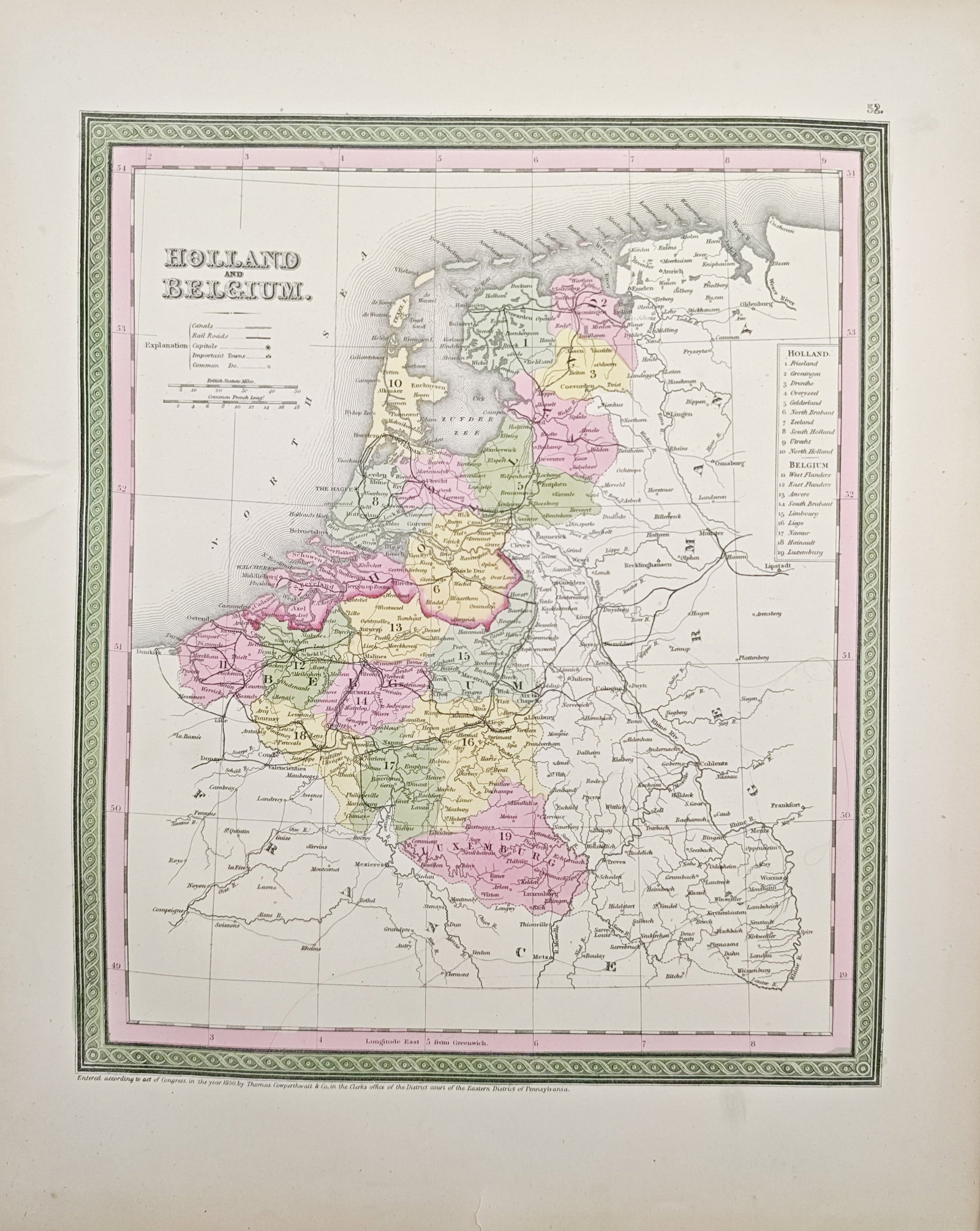 Thomas Cowperthwait – Map of Holland and Belgium – Europe – Engraving (1850) (1 of 2)