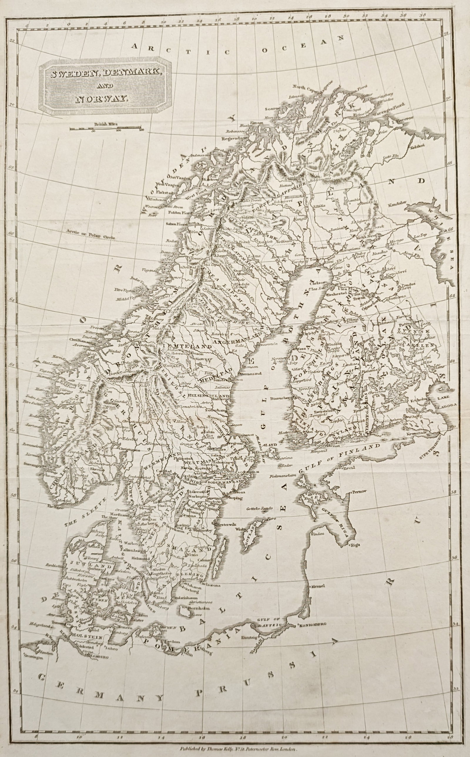 Thomas Kelly – Map of Sweden, Denmark, and Norway – Scandinavia – Engraving (19th Century) (1 of 2)