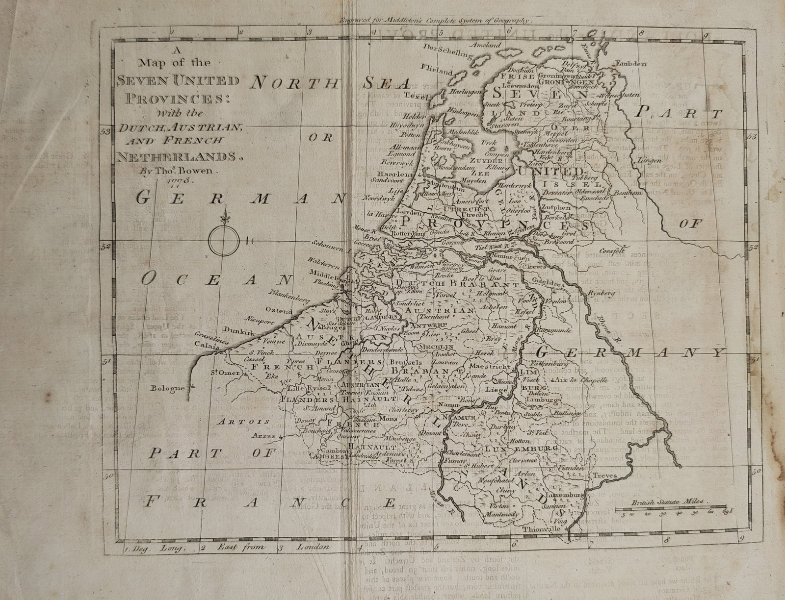 Thomas Bowen – Map of the Seven United Provinces – Low Countries – Engraving (18th Century) (1 of 2)