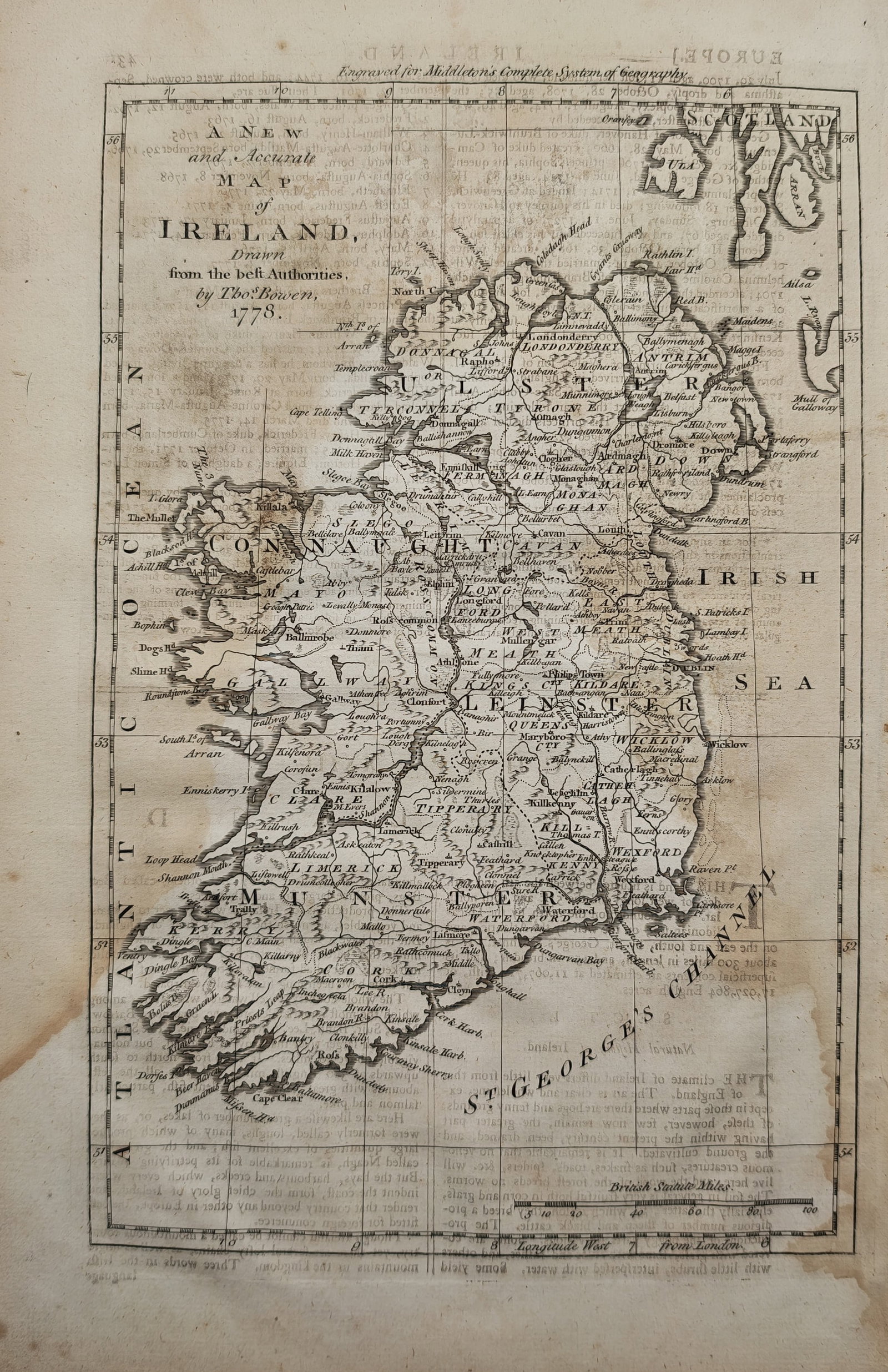 Thomas Bowen – Map of Ireland – British Isles – Engraving (1778) (1 of 2)