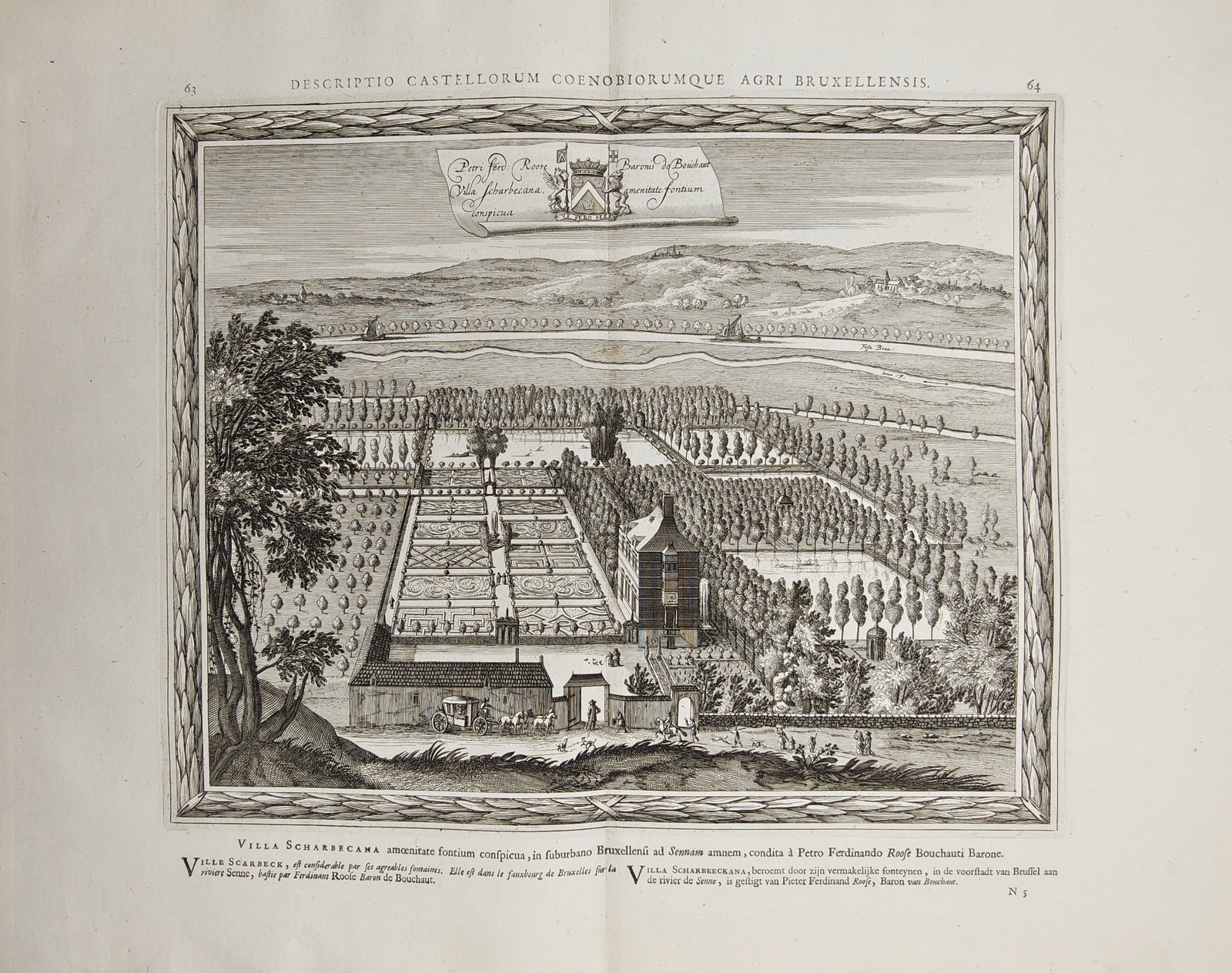 Baron Jacques Le Roy – Topographical View of Villa Schaerbeek – Belgium – Engraving (1 of 2)